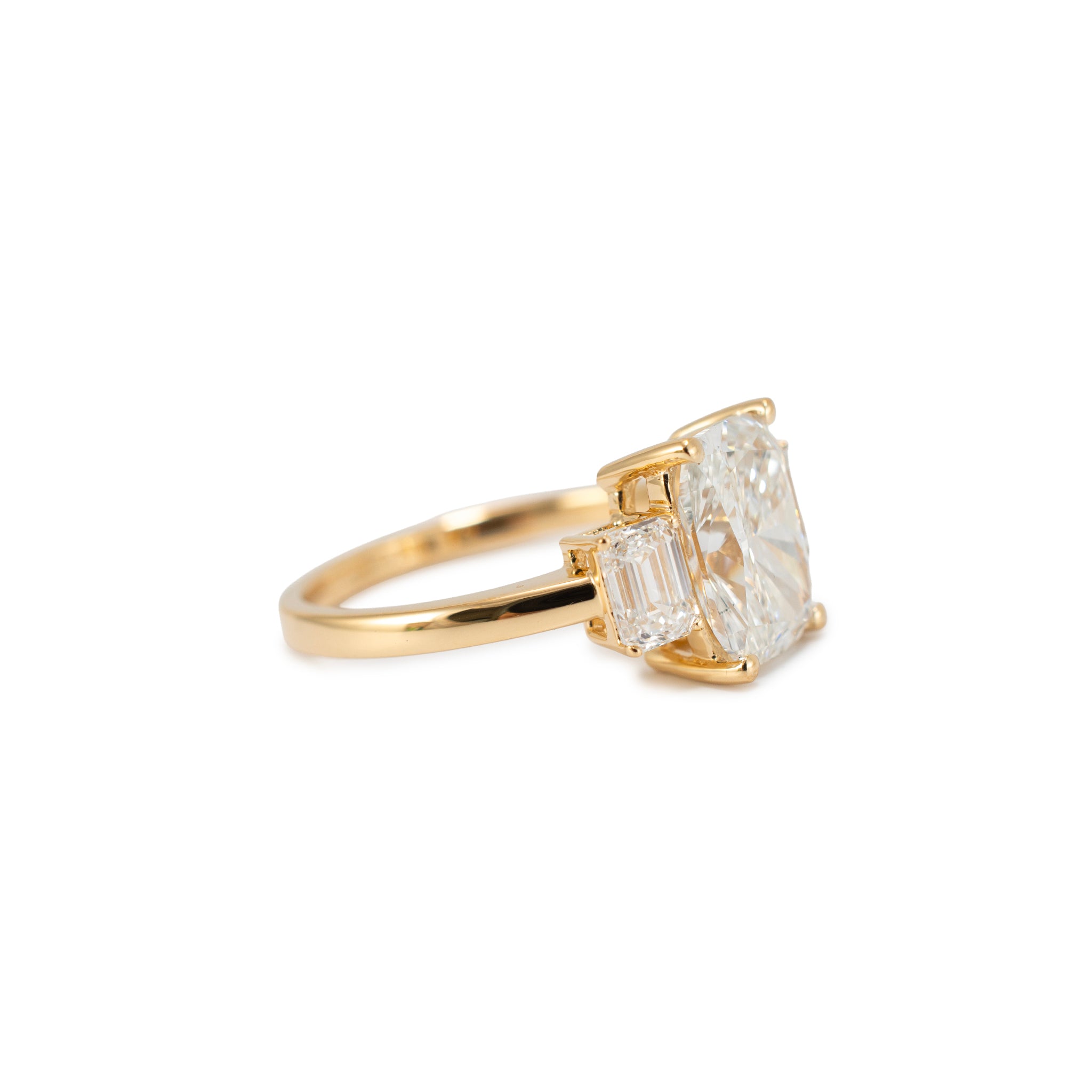 18K Yellow Gold 3.59ctw Cushion Cut Lab Grown Diamond Tree-Stone Engagement Ring