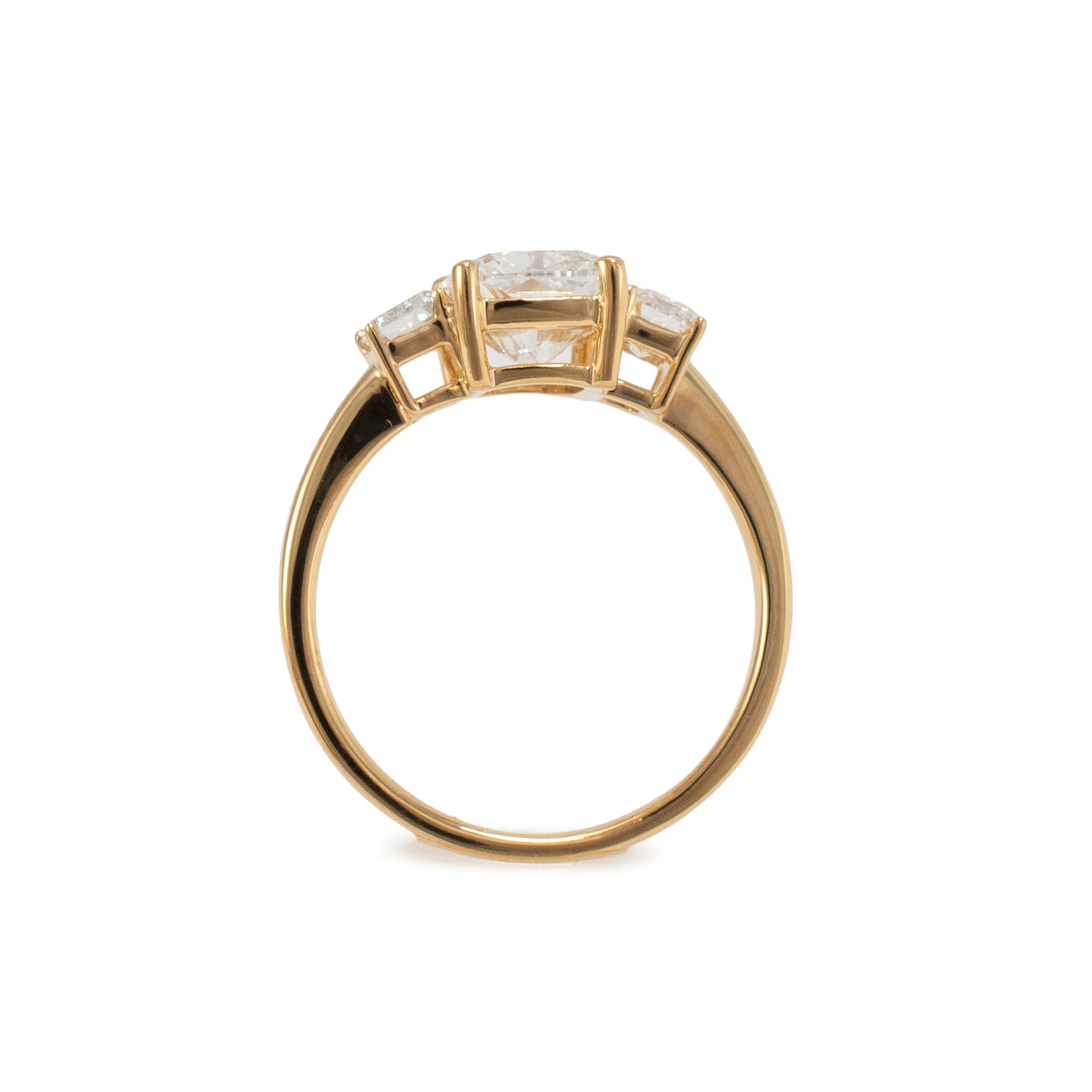18K Yellow Gold 3.59ctw Cushion Cut Lab Grown Diamond Tree-Stone Engagement Ring