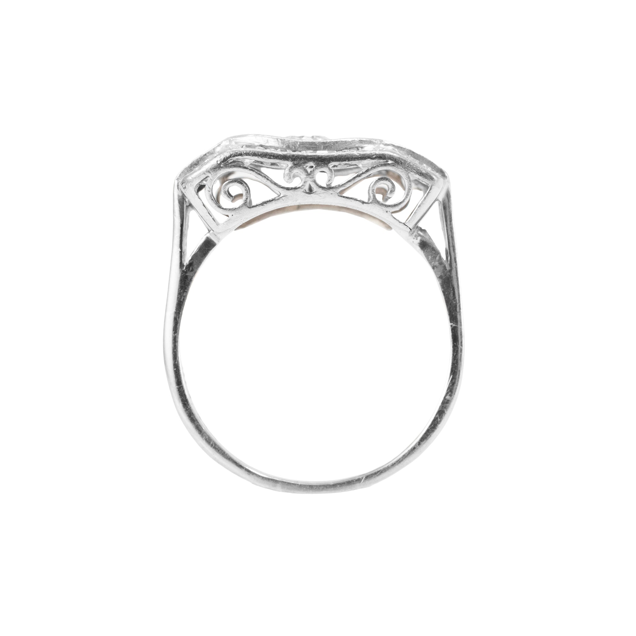 Antique 14K White Gold 1.57ctw Old Euro Cut Diamond Three Stone Engagement Ring
