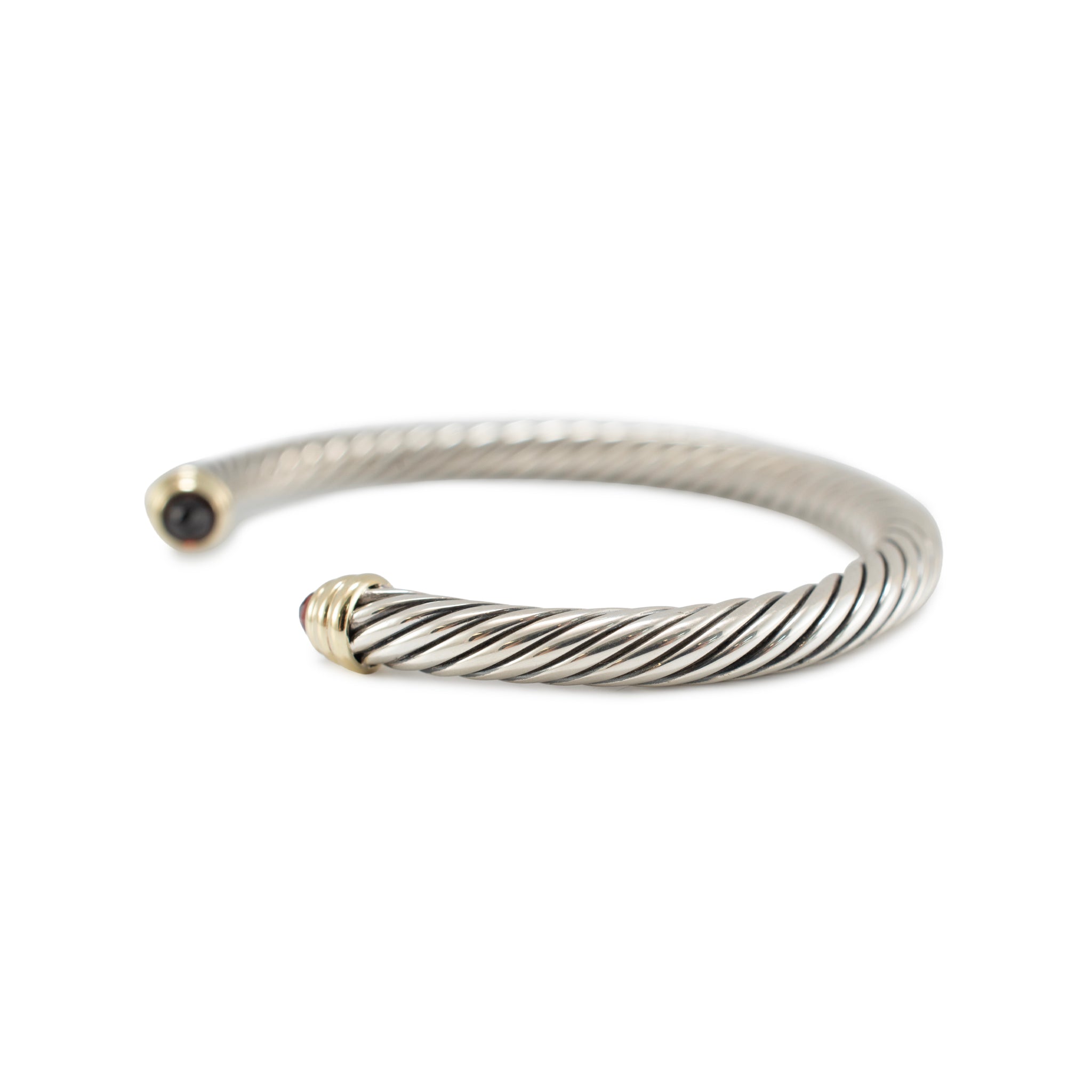 David Yurman Classic Cable 14K Gold 925 Silver 5MM Garnets Cuff Bangle Bracelet