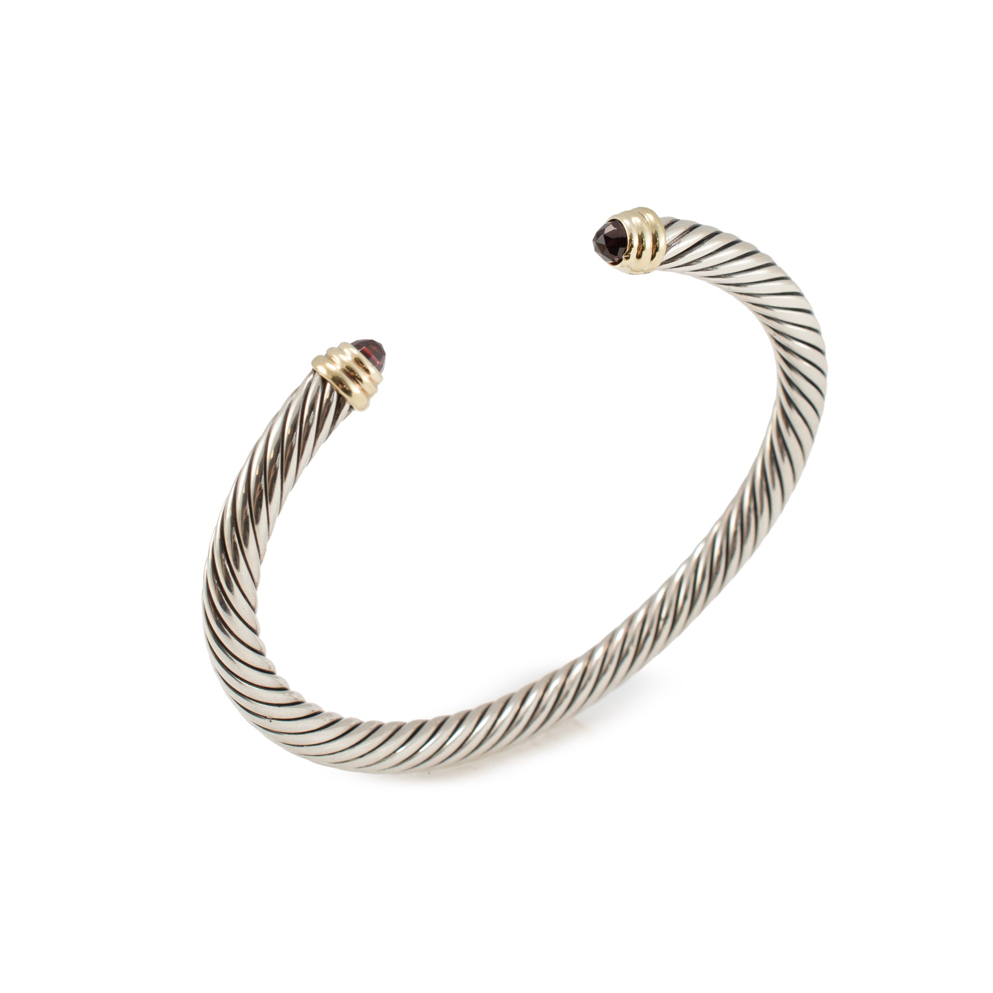 David Yurman Classic Cable 14K Gold 925 Silver 5MM Garnets Cuff Bangle Bracelet