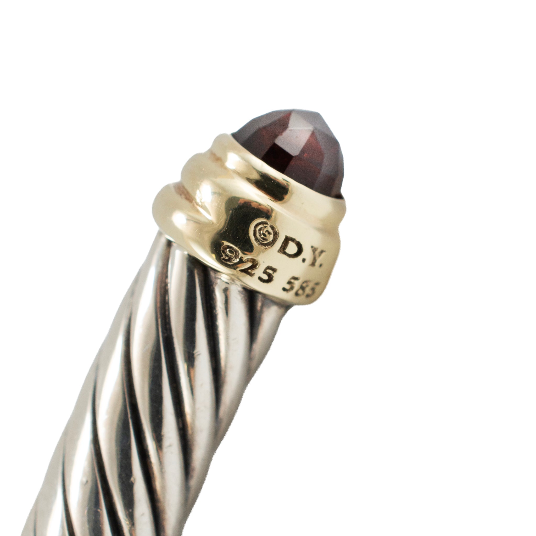 David Yurman Classic Cable 14K Gold 925 Silver 5MM Garnets Cuff Bangle Bracelet