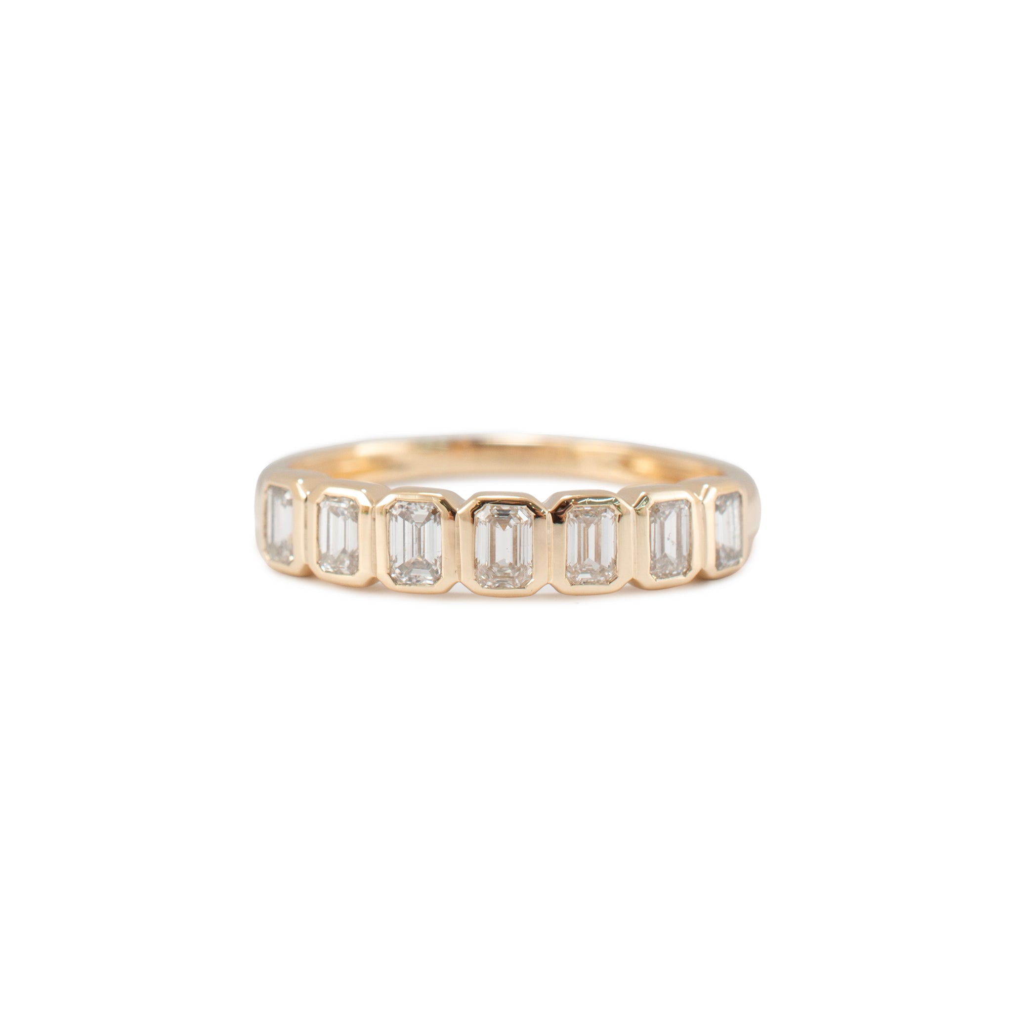 14K Yellow Gold 0.77ctw Emerald Cut Diamond Bezel Set Wedding Band Ring