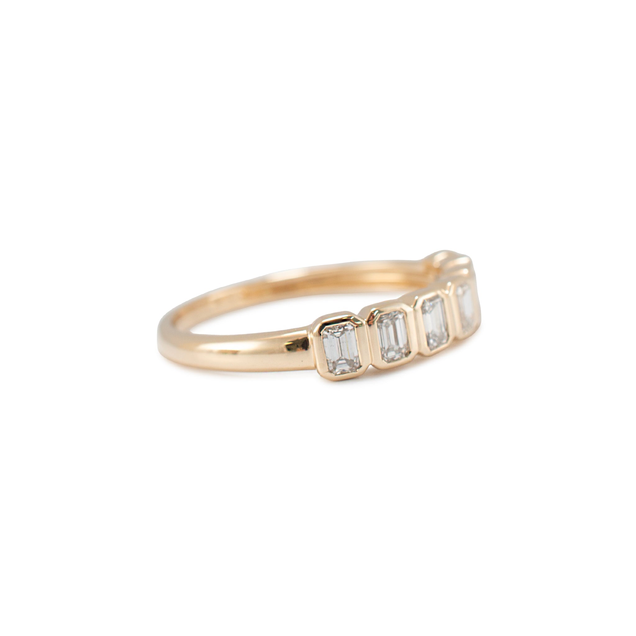 14K Yellow Gold 0.77ctw Emerald Cut Diamond Bezel Set Wedding Band Ring