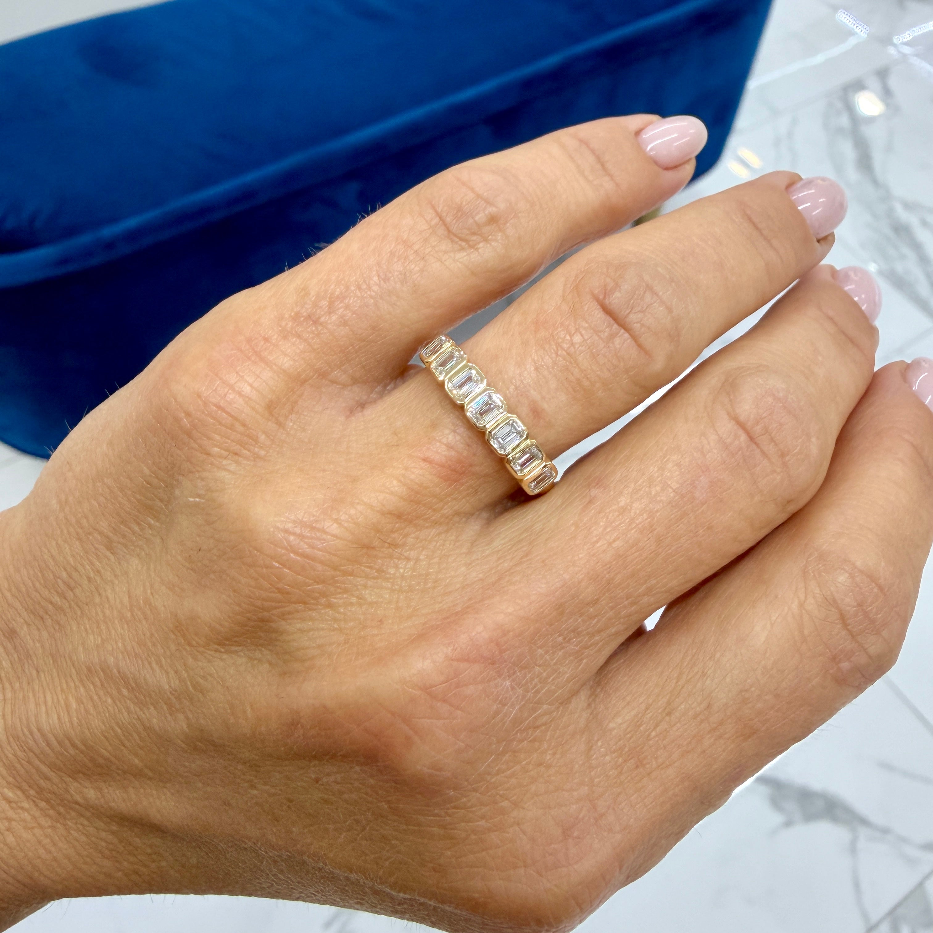 14K Yellow Gold 0.77ctw Emerald Cut Diamond Bezel Set Wedding Band Ring