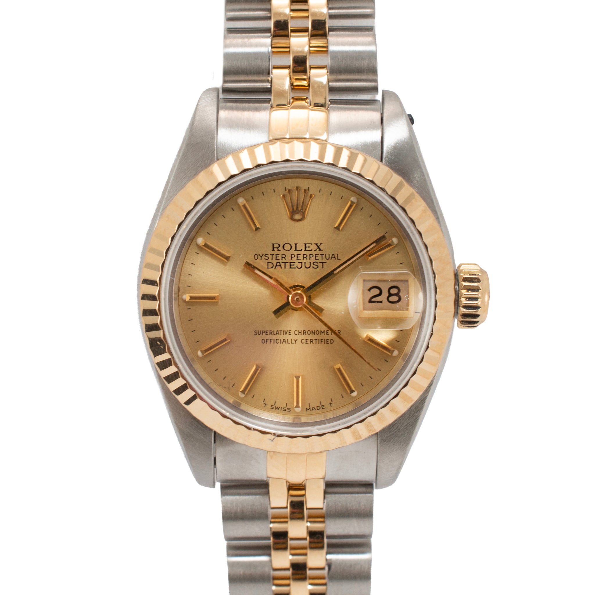 Rolex Lady Datejust 26MM 69173 Champaign Jubilee Fluted Yellow Gold Steel Watch