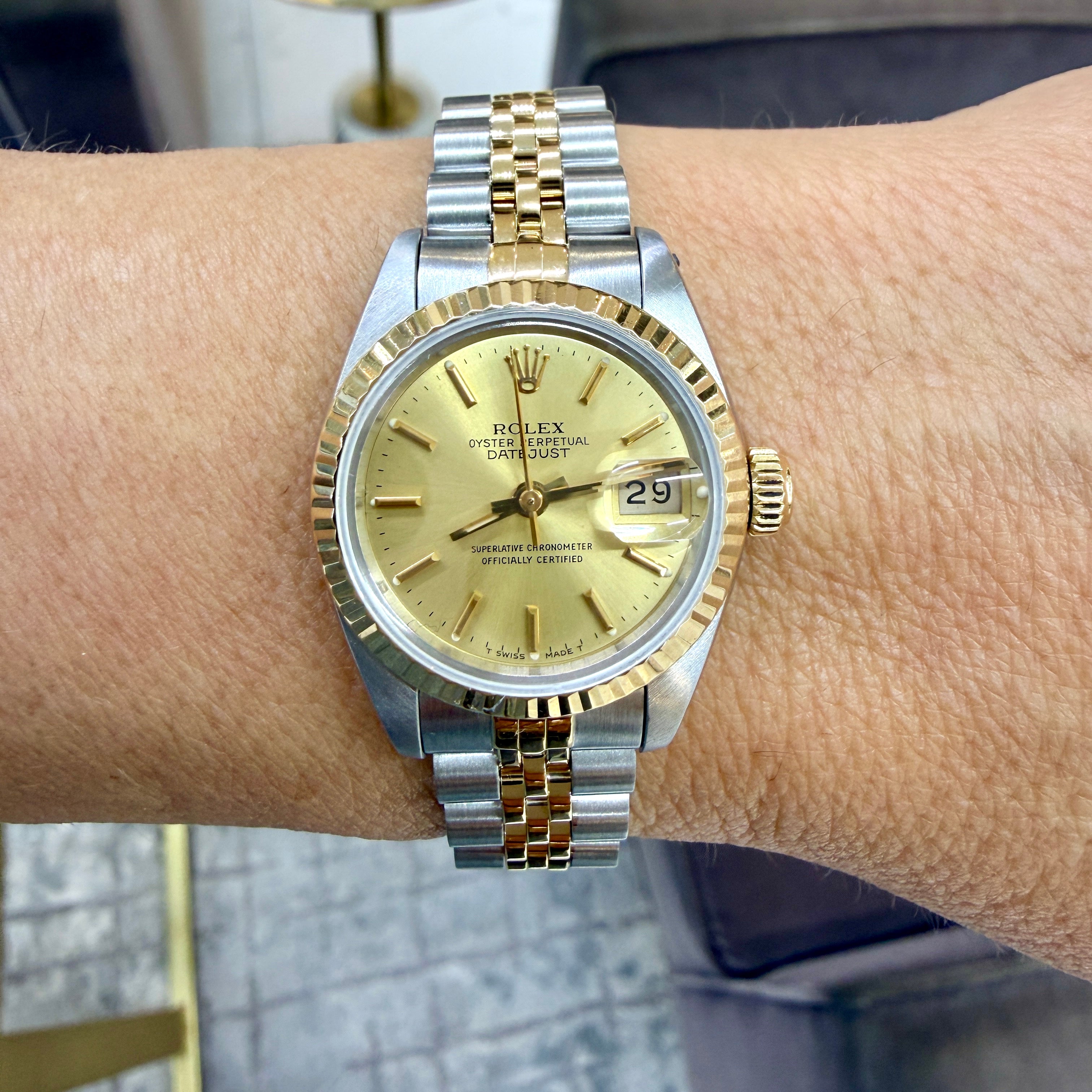 Rolex Lady Datejust 26MM 69173 Champaign Jubilee Fluted Yellow Gold Steel Watch