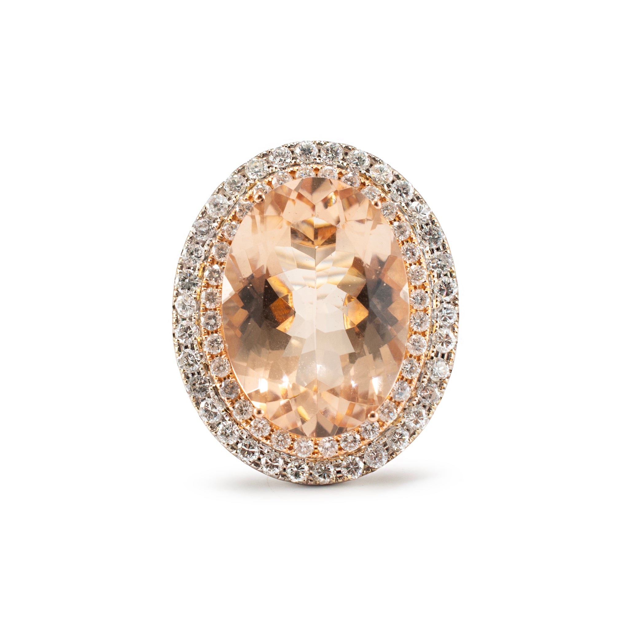 Ladies 14K White & Rose Gold 11.35ctw Oval Morganite Halo Diamond Cocktail Ring