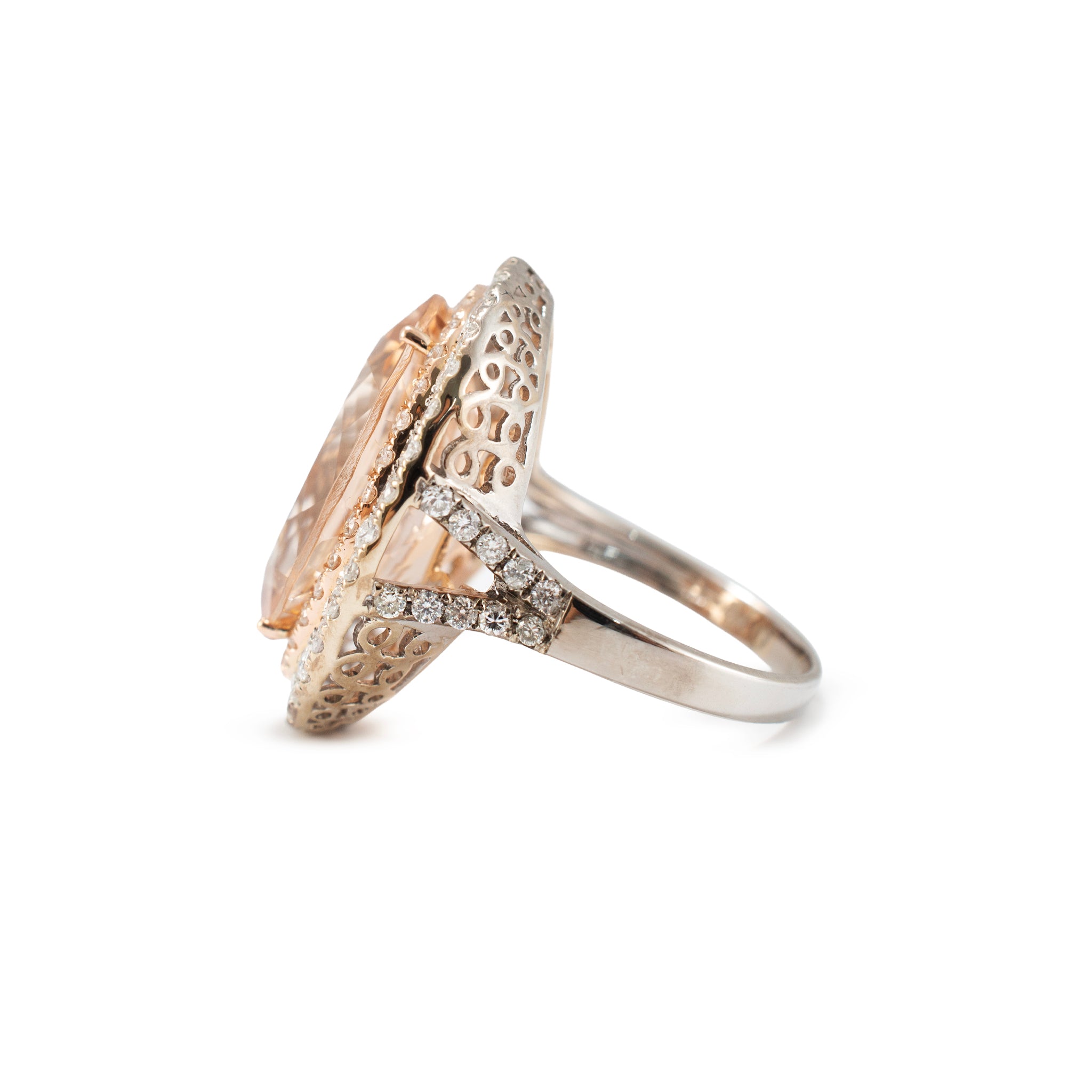 Ladies 14K White & Rose Gold 11.35ctw Oval Morganite Halo Diamond Cocktail Ring