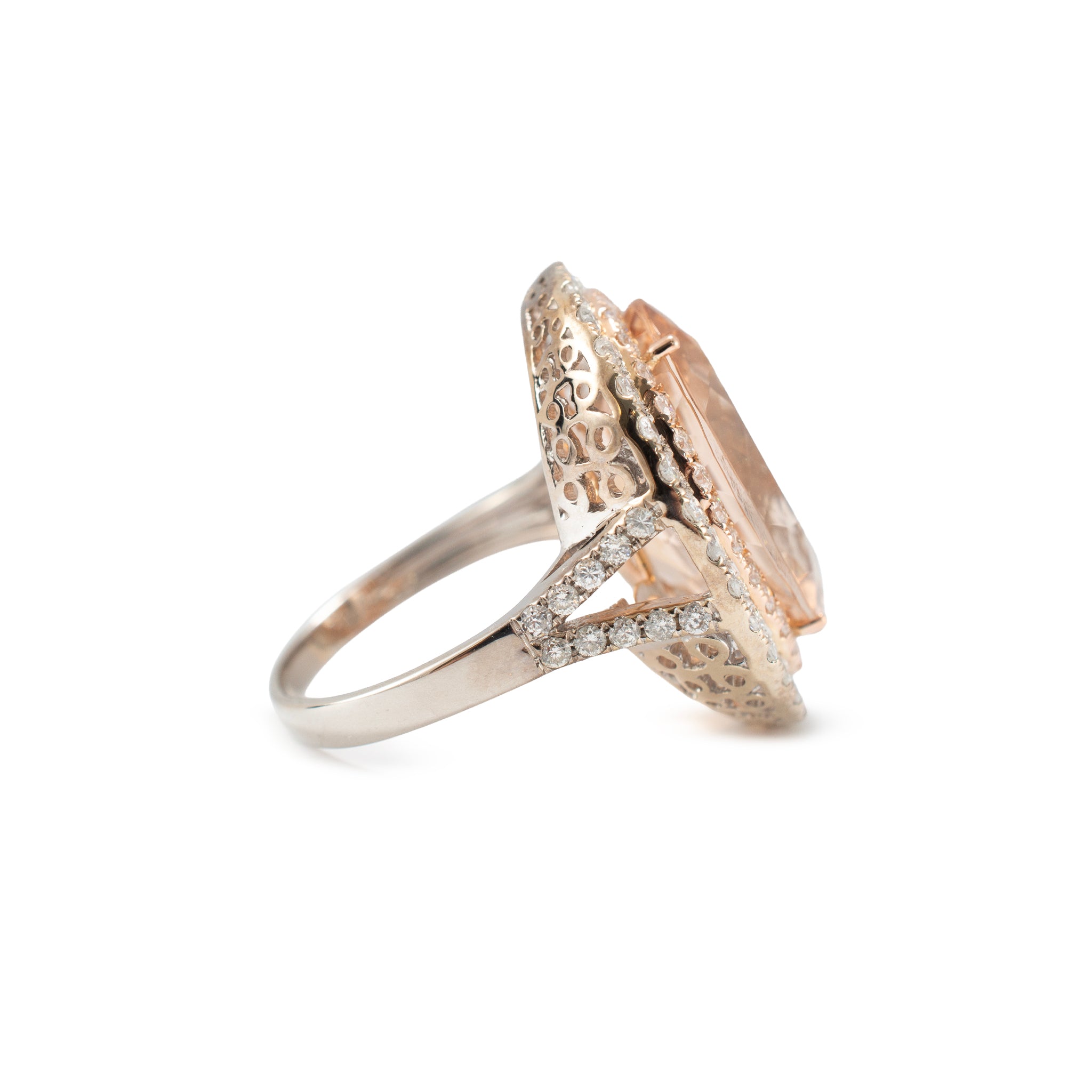 Ladies 14K White & Rose Gold 11.35ctw Oval Morganite Halo Diamond Cocktail Ring