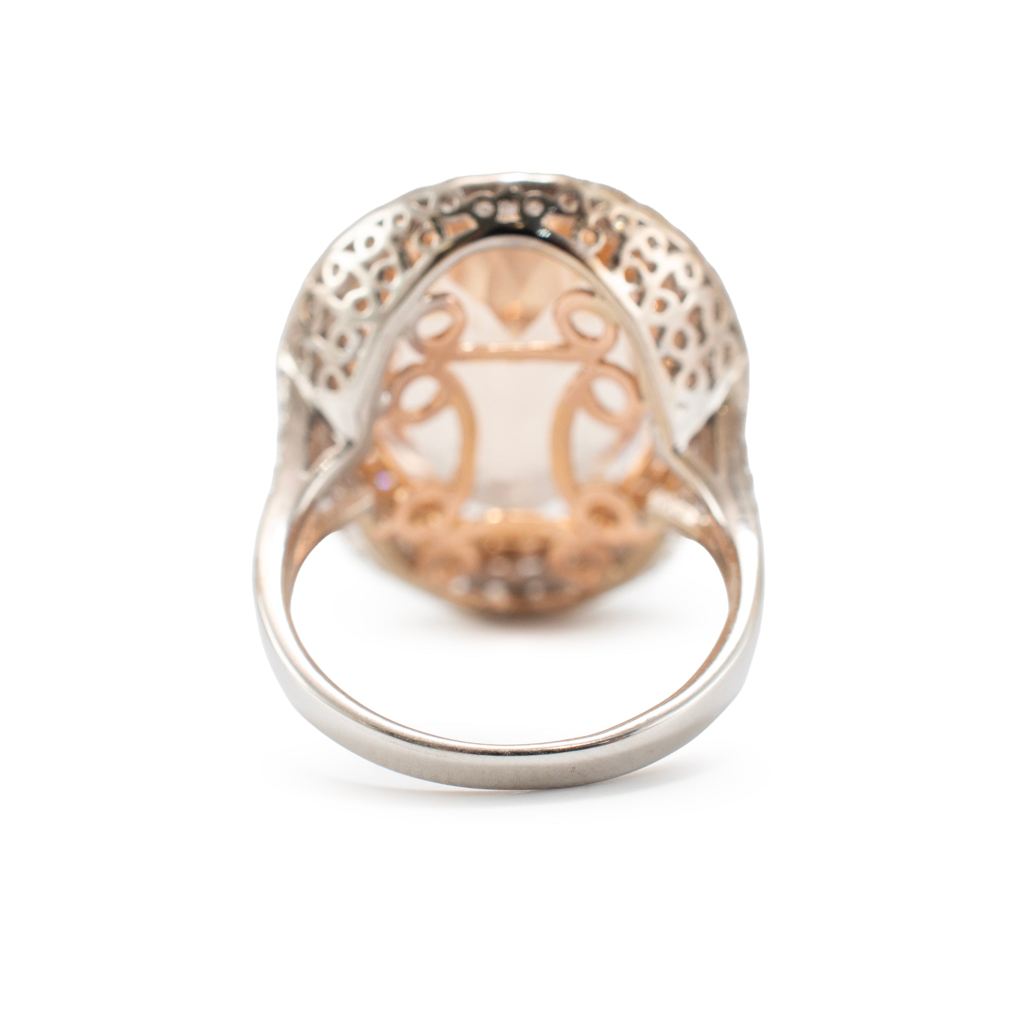 Ladies 14K White & Rose Gold 11.35ctw Oval Morganite Halo Diamond Cocktail Ring