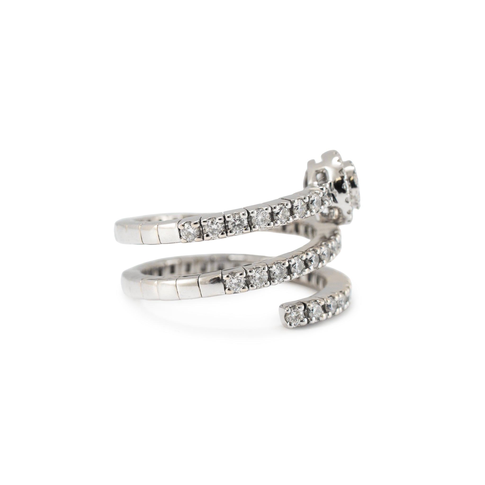 18K White Gold 1.07ct Diamond Spiral Wrap Pear Halo Flexible Band Ring