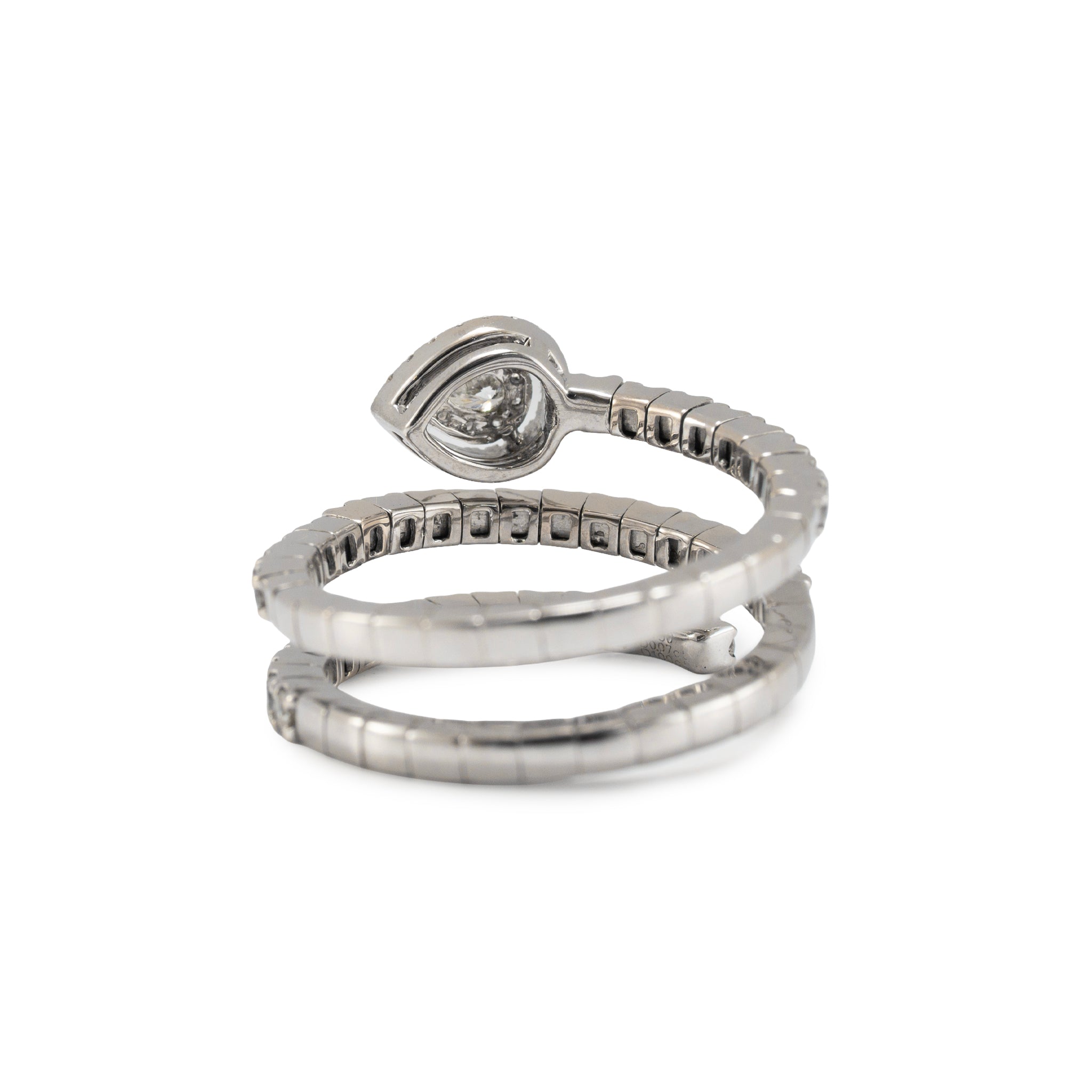 18K White Gold 1.07ct Diamond Spiral Wrap Pear Halo Flexible Band Ring
