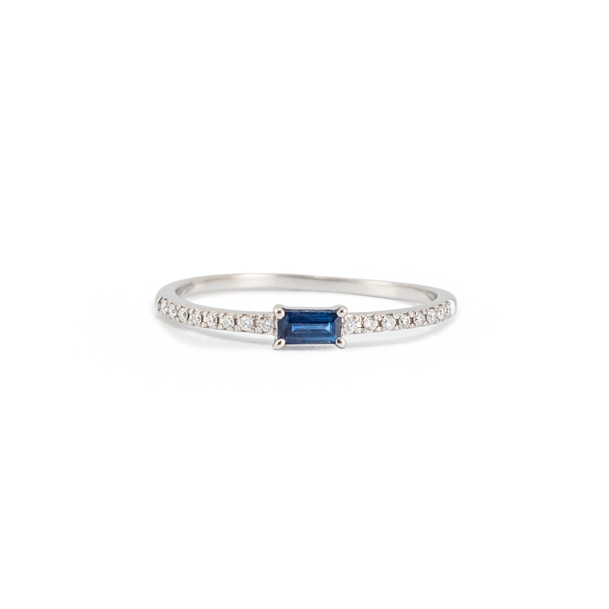 14K White Gold 0.19 Ctw Baguette Sapphire Pave Diamond Stacking Band Ring