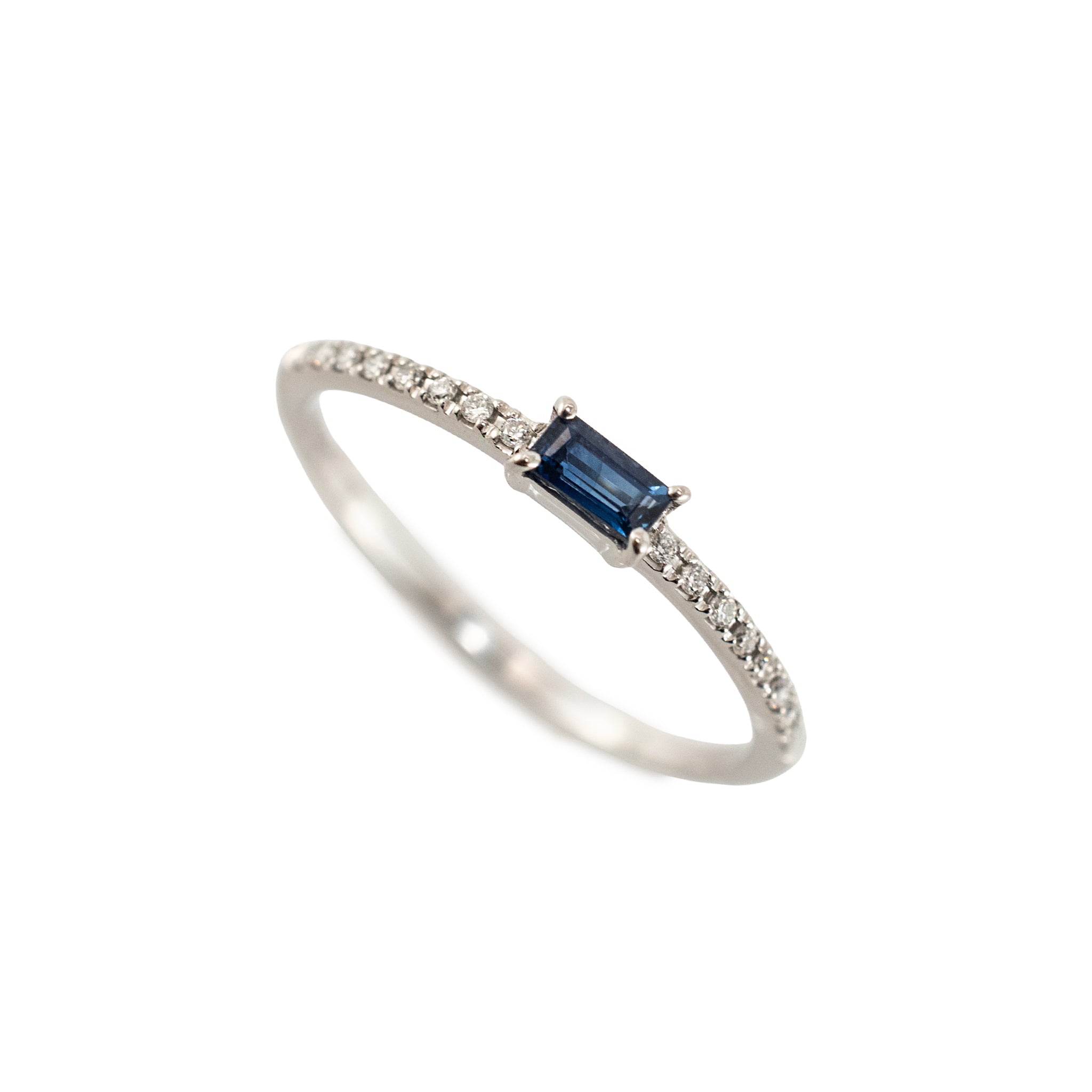 14K White Gold 0.19 Ctw Baguette Sapphire Pave Diamond Stacking Band Ring