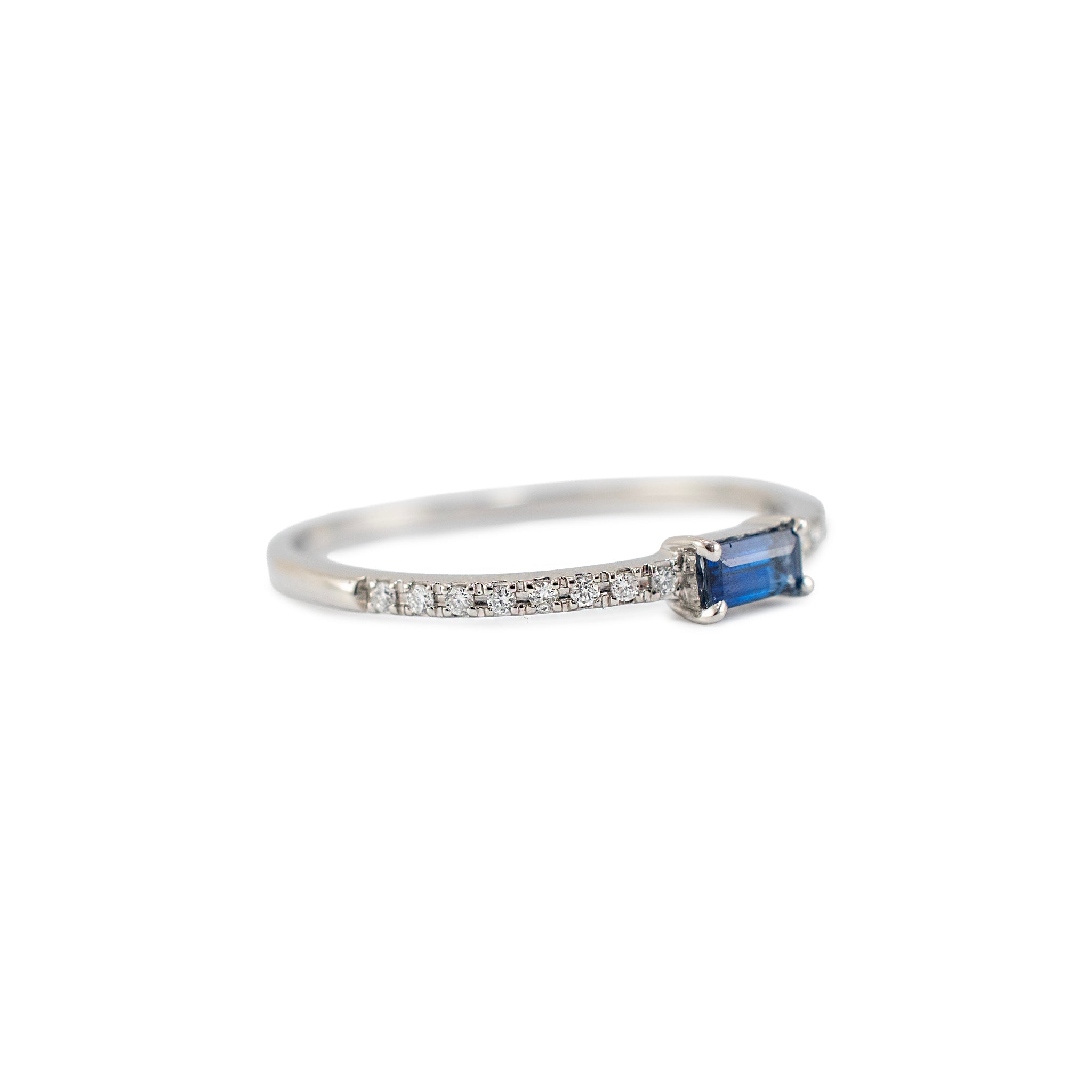 14K White Gold 0.19 Ctw Baguette Sapphire Pave Diamond Stacking Band Ring