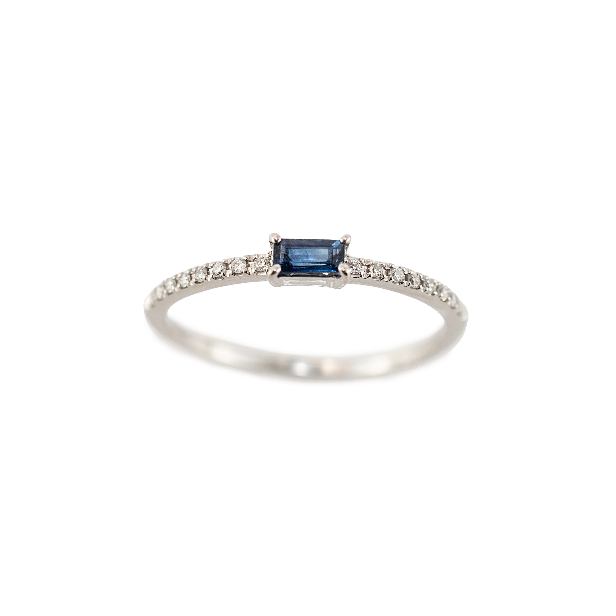 14K White Gold 0.19 Ctw Baguette Sapphire Pave Diamond Stacking Band Ring