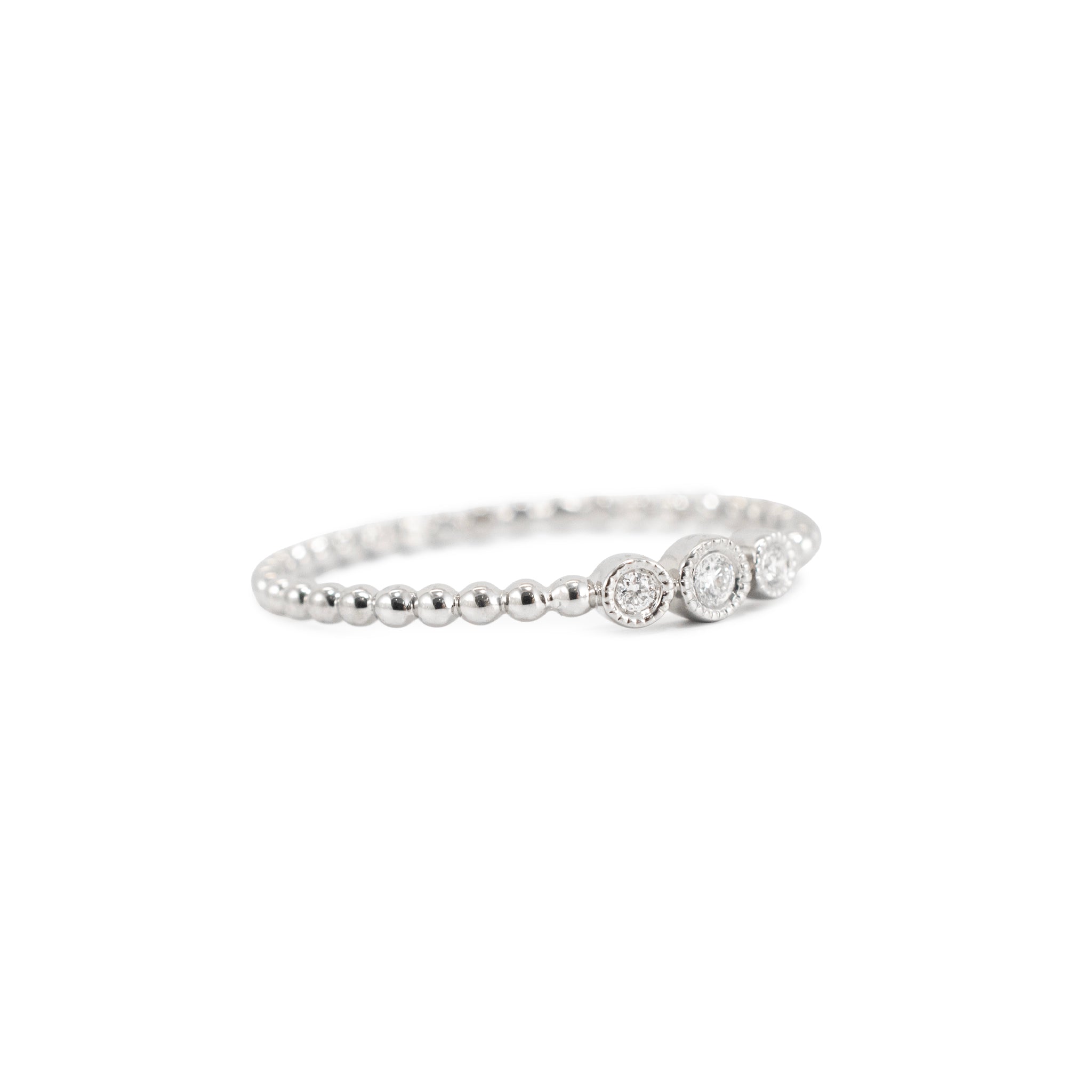 14K White Gold 0.03ctw Diamond Bezel Milgrain Beaded Band Ring