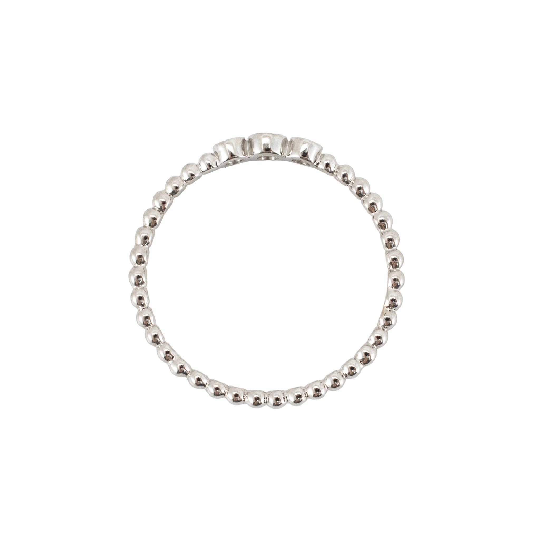 14K White Gold 0.03ctw Diamond Bezel Milgrain Beaded Band Ring