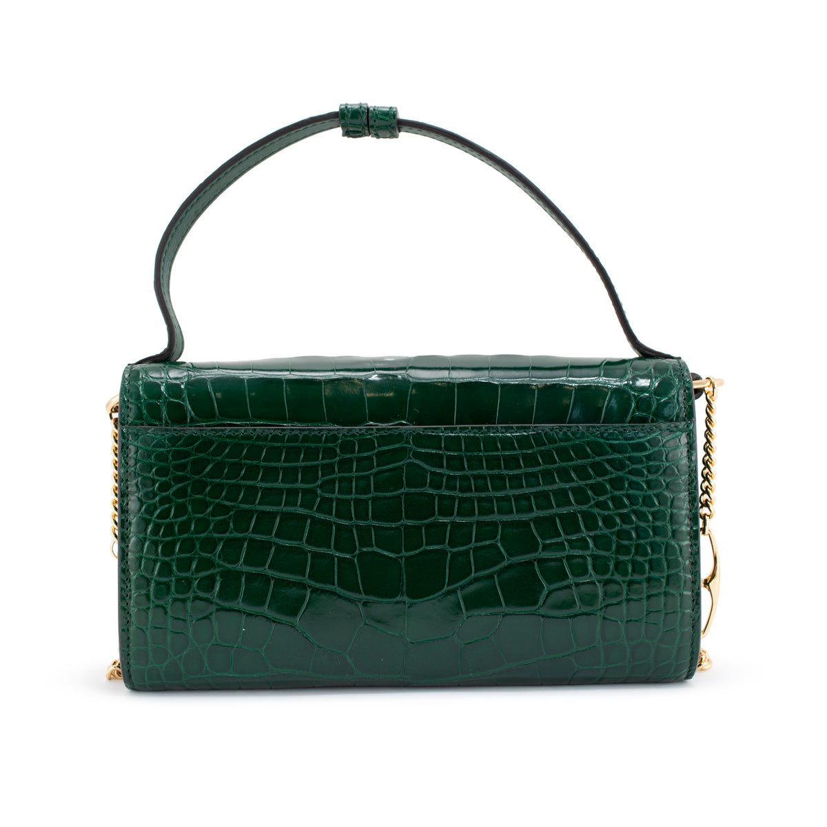 Gucci Zumi Green Crocodile Mini Chain Gold Hardware Flap Shoulder Bag