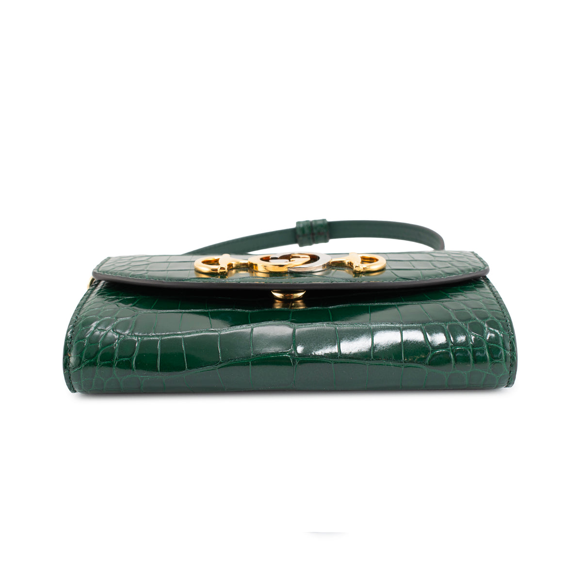 Gucci Zumi Green Crocodile Mini Chain Gold Hardware Flap Shoulder Bag