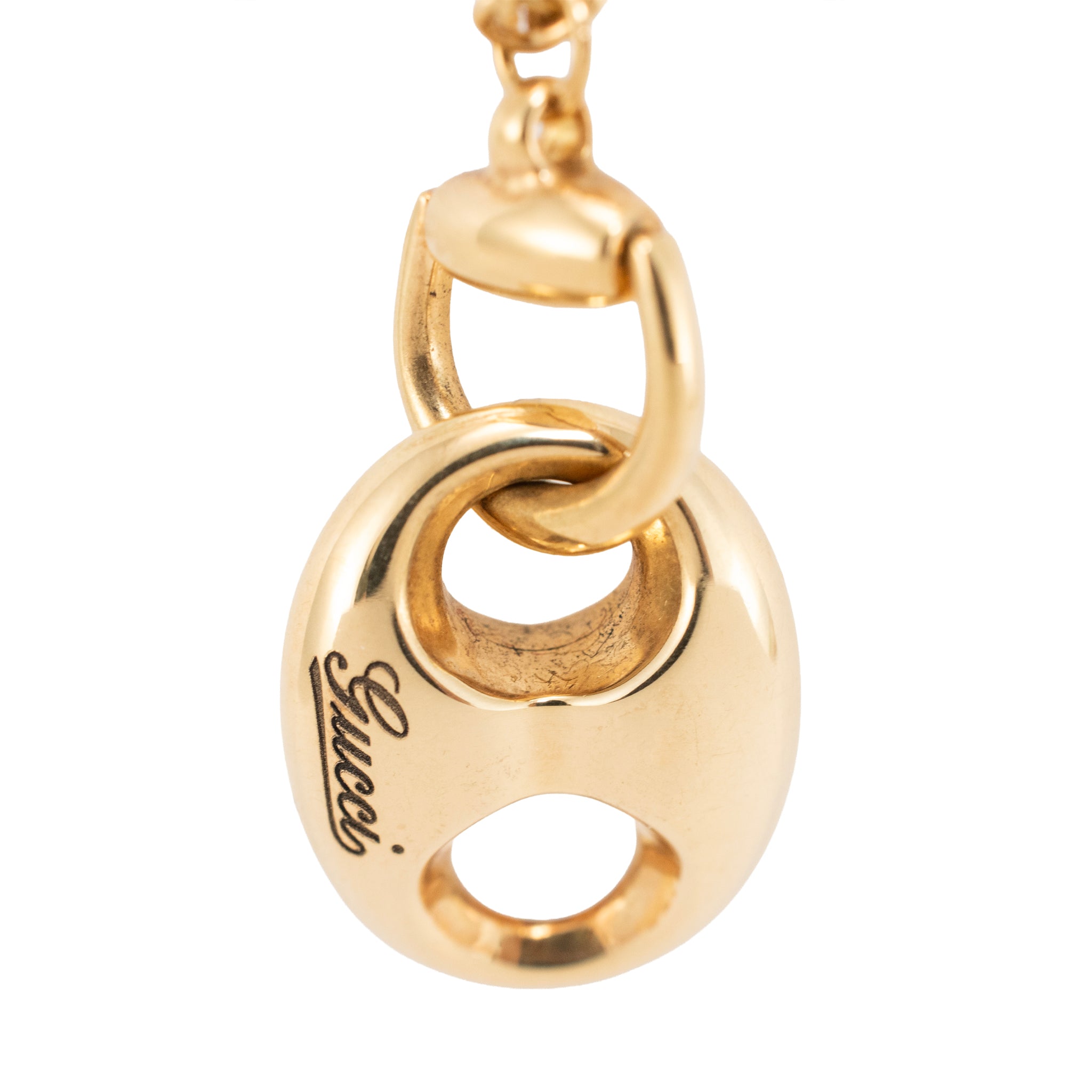 Gucci Horsebit Marina 18K Yellow Gold Cable Chain Gucci Link Pendant Necklace