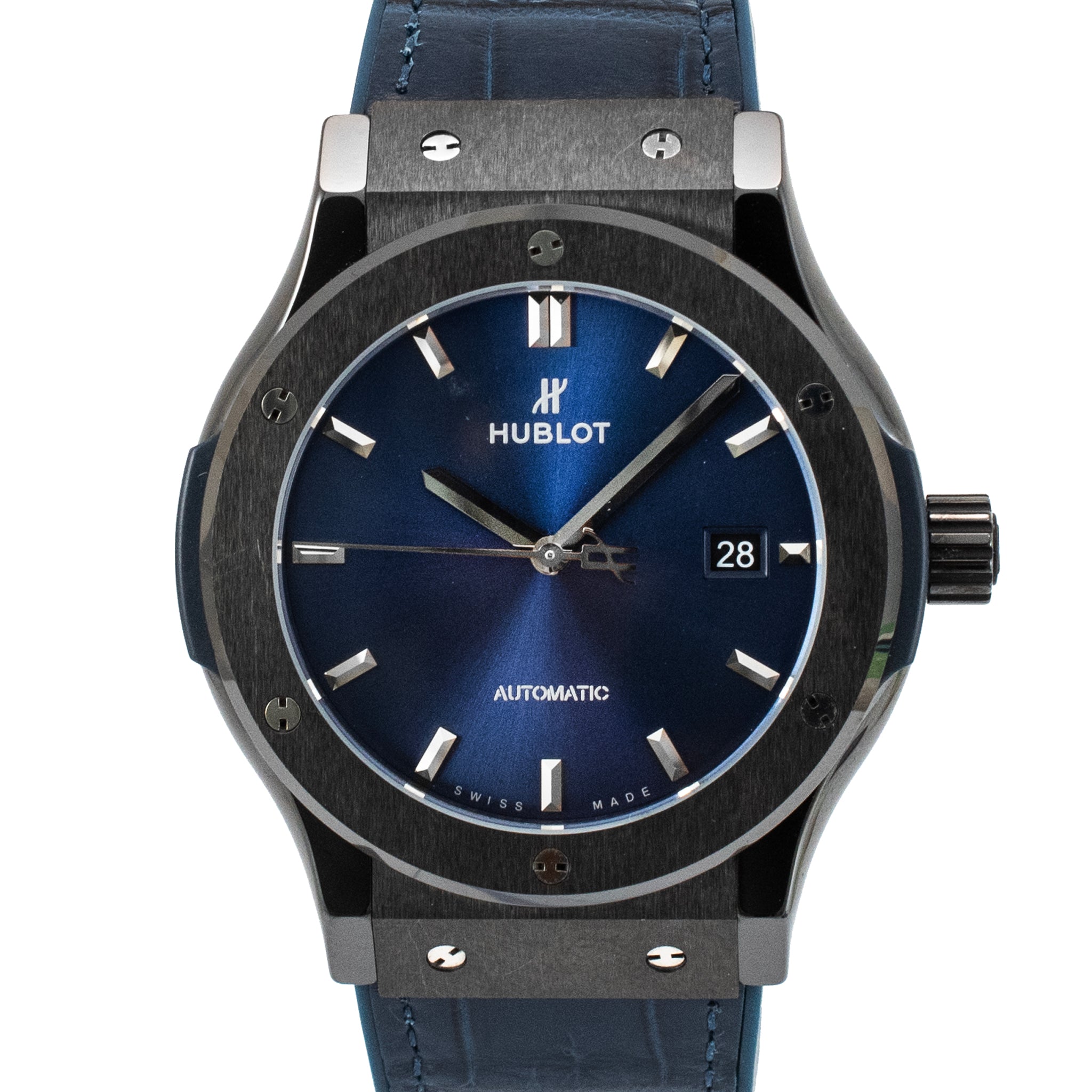Hublot Classic Fusion 42MM 542.cm.7170.rx Titanium Blue Dial Black Ceramic Watch