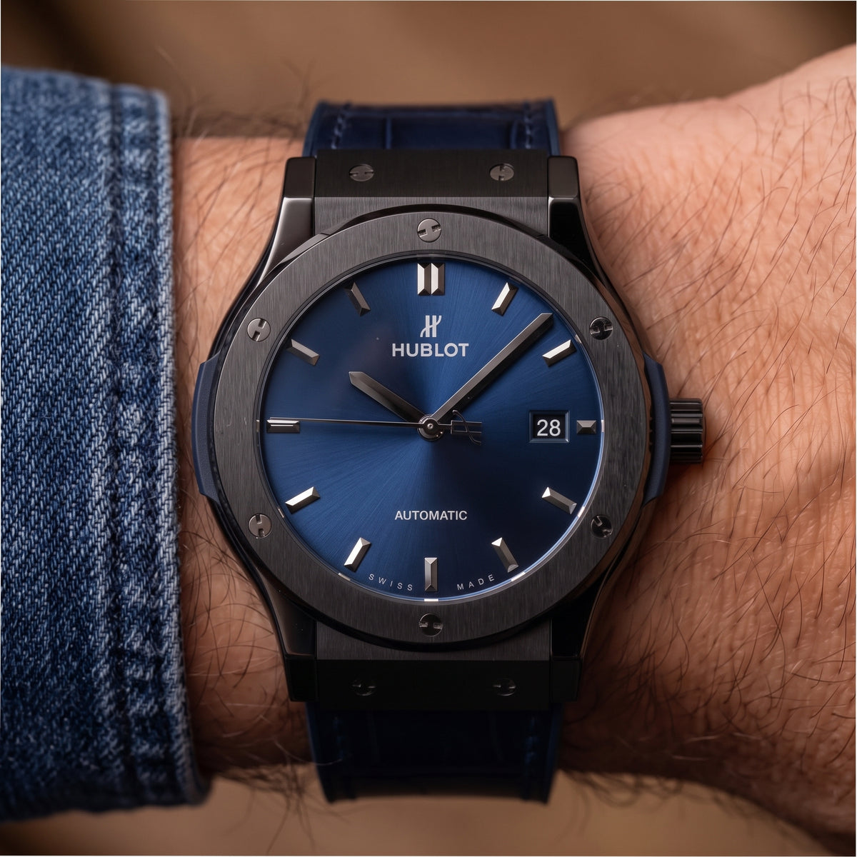 Hublot Classic Fusion 42MM 542.cm.7170.rx Titanium Blue Dial Black Ceramic Watch