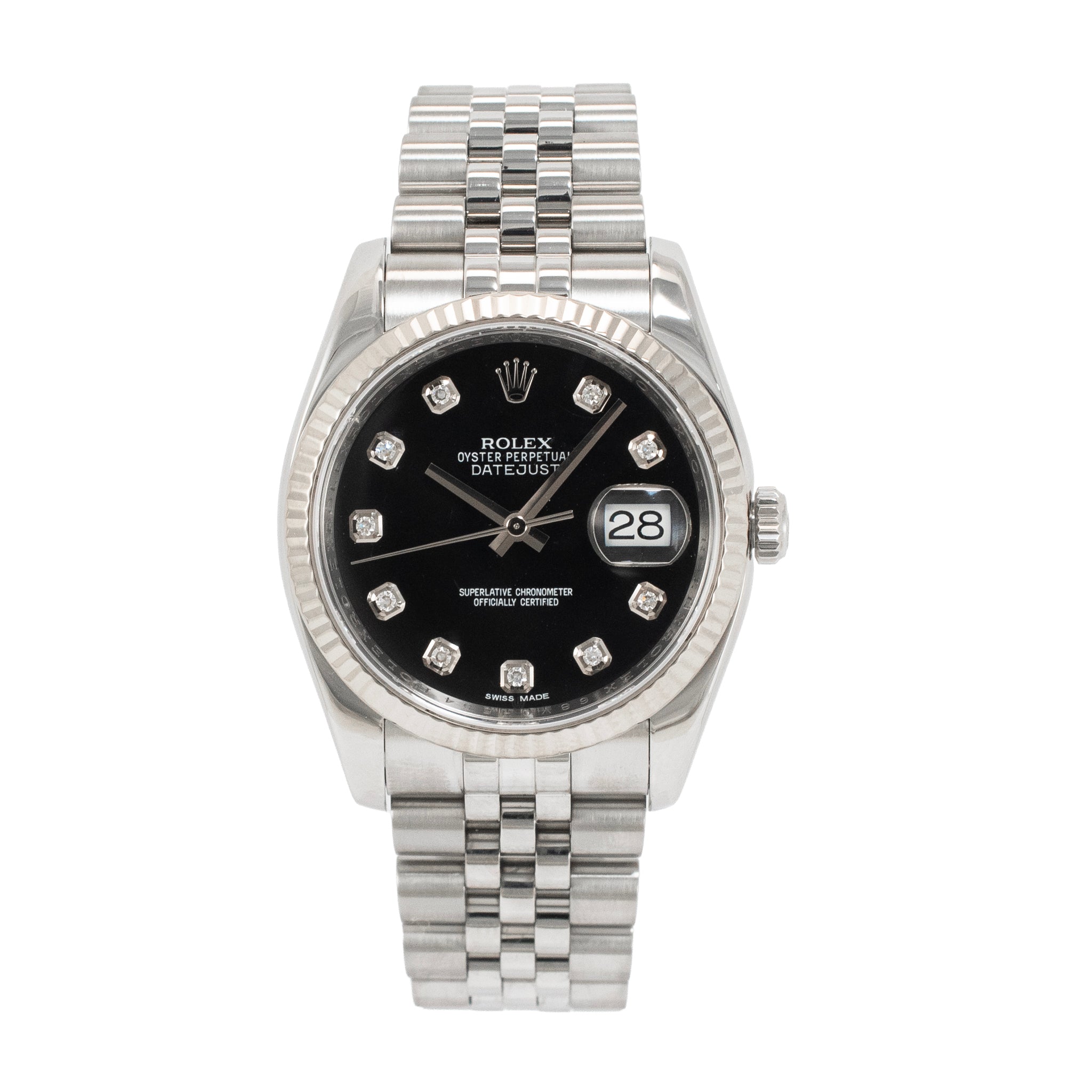 Rolex Datejust 36MM 116234 Black Diamond Dial Jubilee Gold Steel Watch