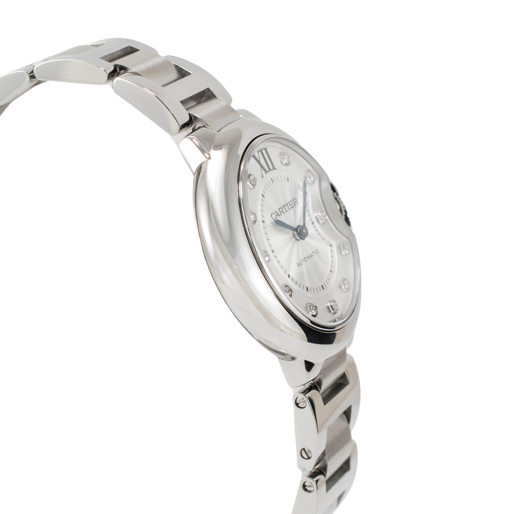 Ladies Cartier Ballon Bleu 33MM 3489 Silver Diamond Dial Steel Automatic Watch