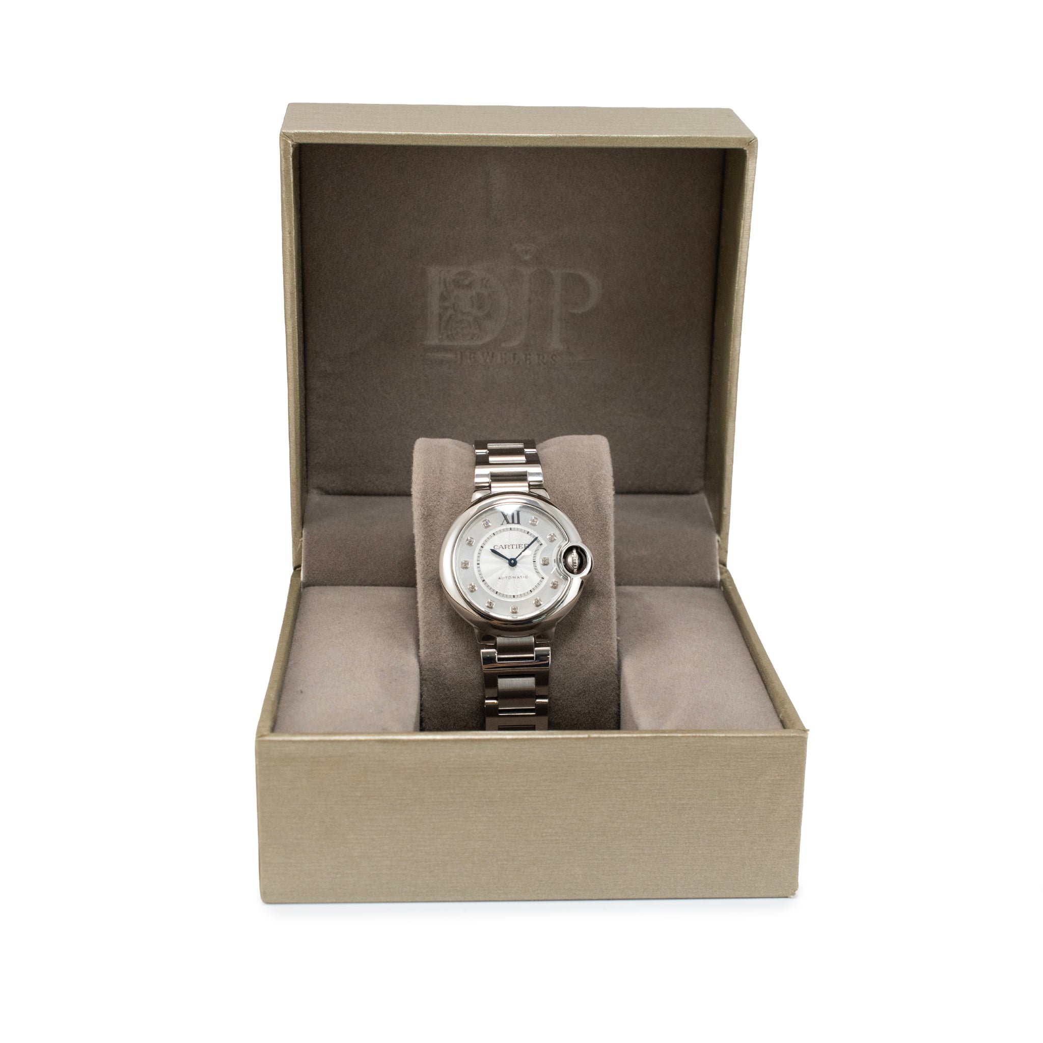 Ladies Cartier Ballon Bleu 33MM 3489 Silver Diamond Dial Steel Automatic Watch