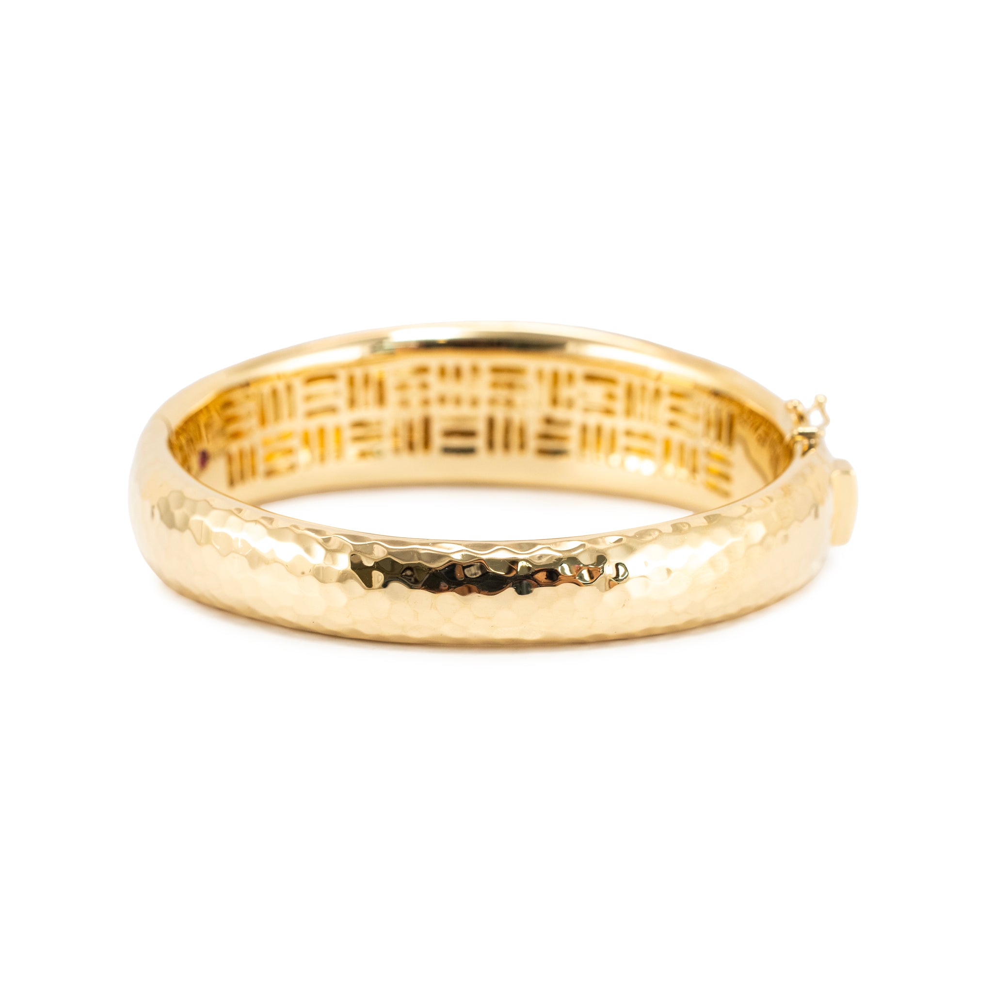 Ladies Roberto Coin Martellato Collection 18K Yellow Gold Hammered Ruby Hinged Bangle Bracelet