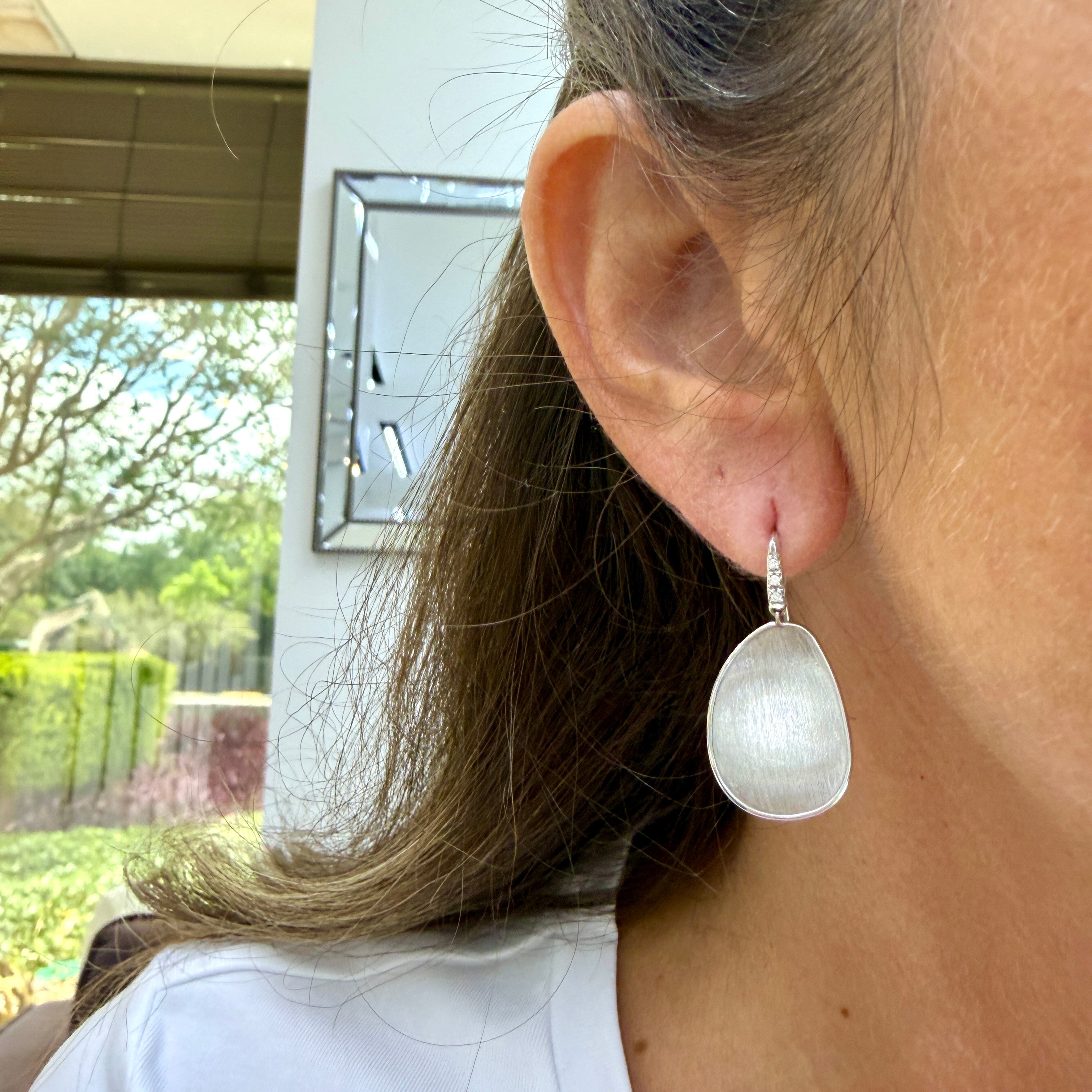 Marco Bicego Lunaria 18K White Gold 0.05ctw Diamond Petal Drop Dangle Earrings
