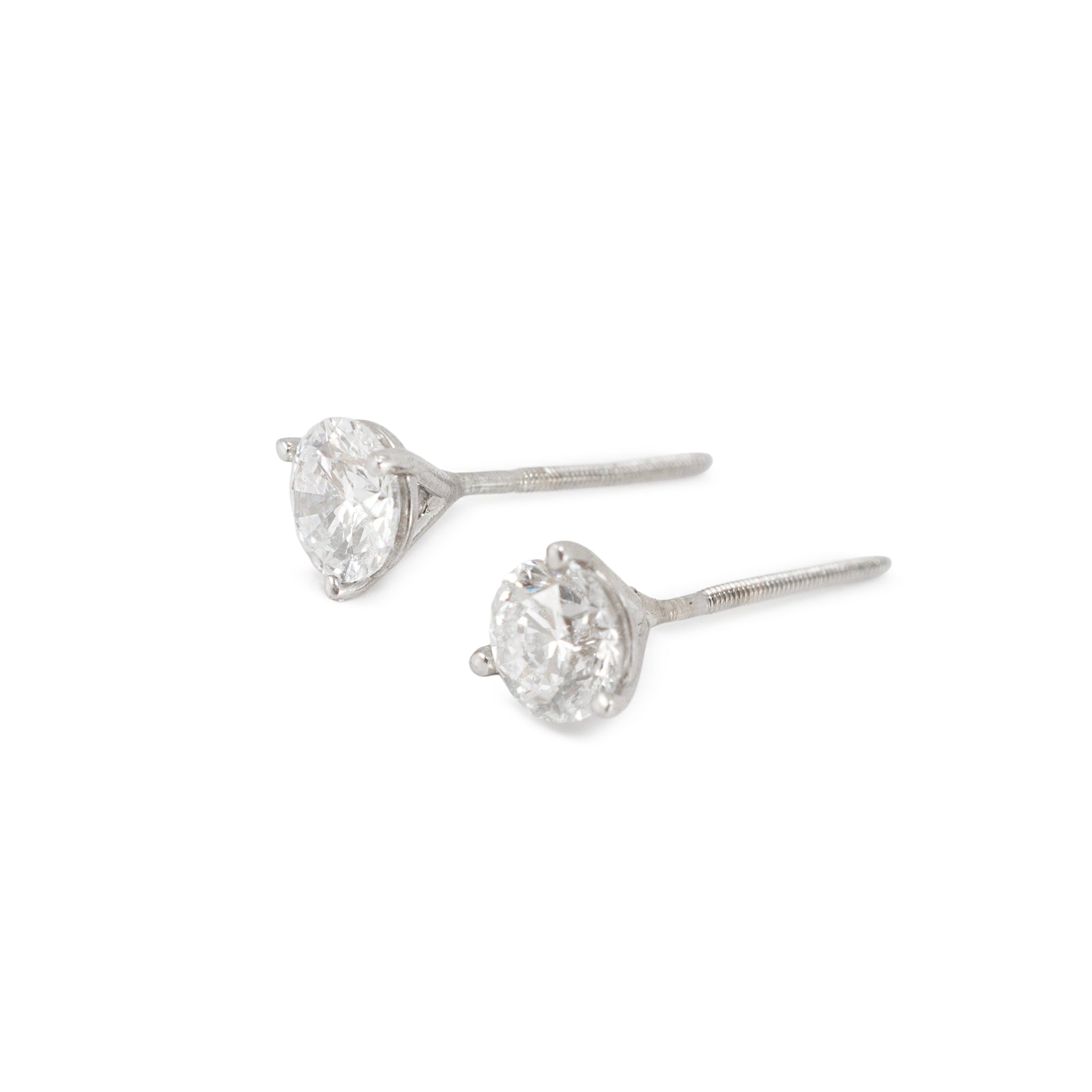 14K White Gold 0.85ct Round Diamond 3-Prong Martini Set Petite Stud Earrings