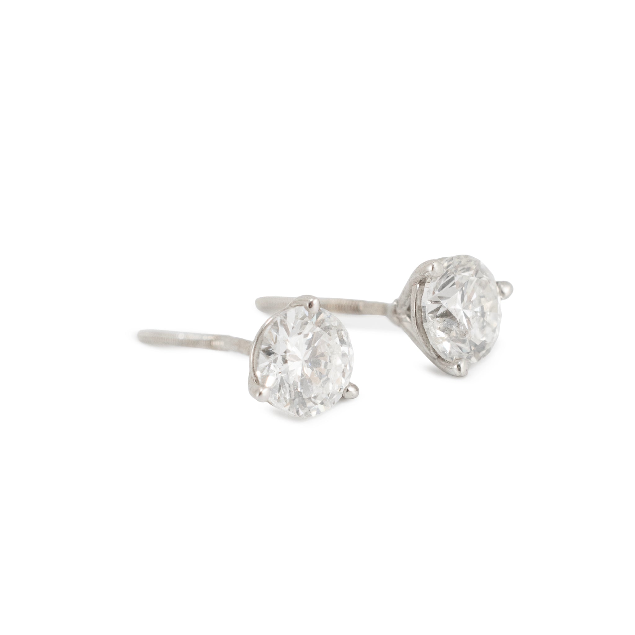 14K White Gold 0.85ct Round Diamond 3-Prong Martini Set Petite Stud Earrings