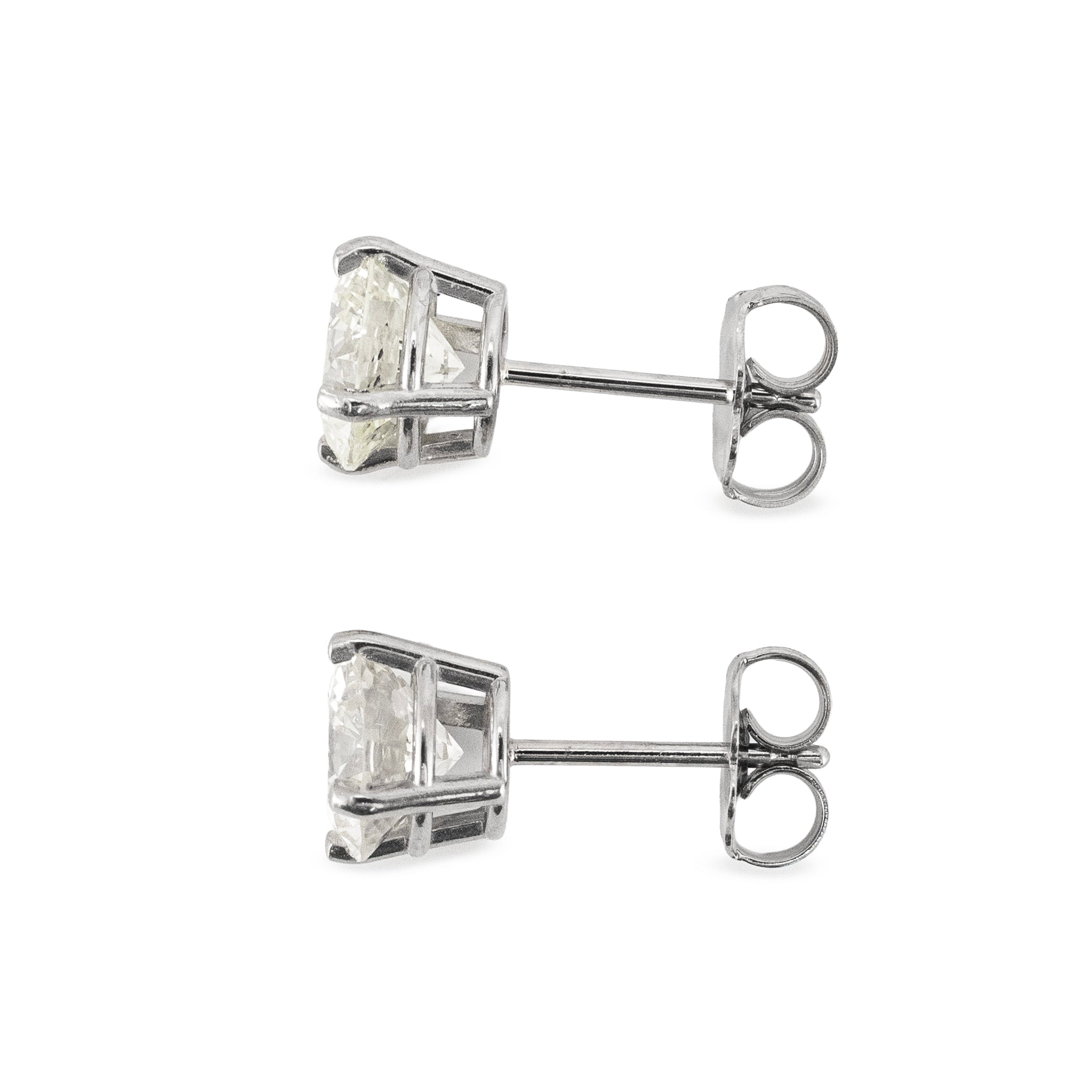 Unisex 14K White Gold 2.14ctw Round Cut Diamond 4 Prong Push Back Stud Earrings