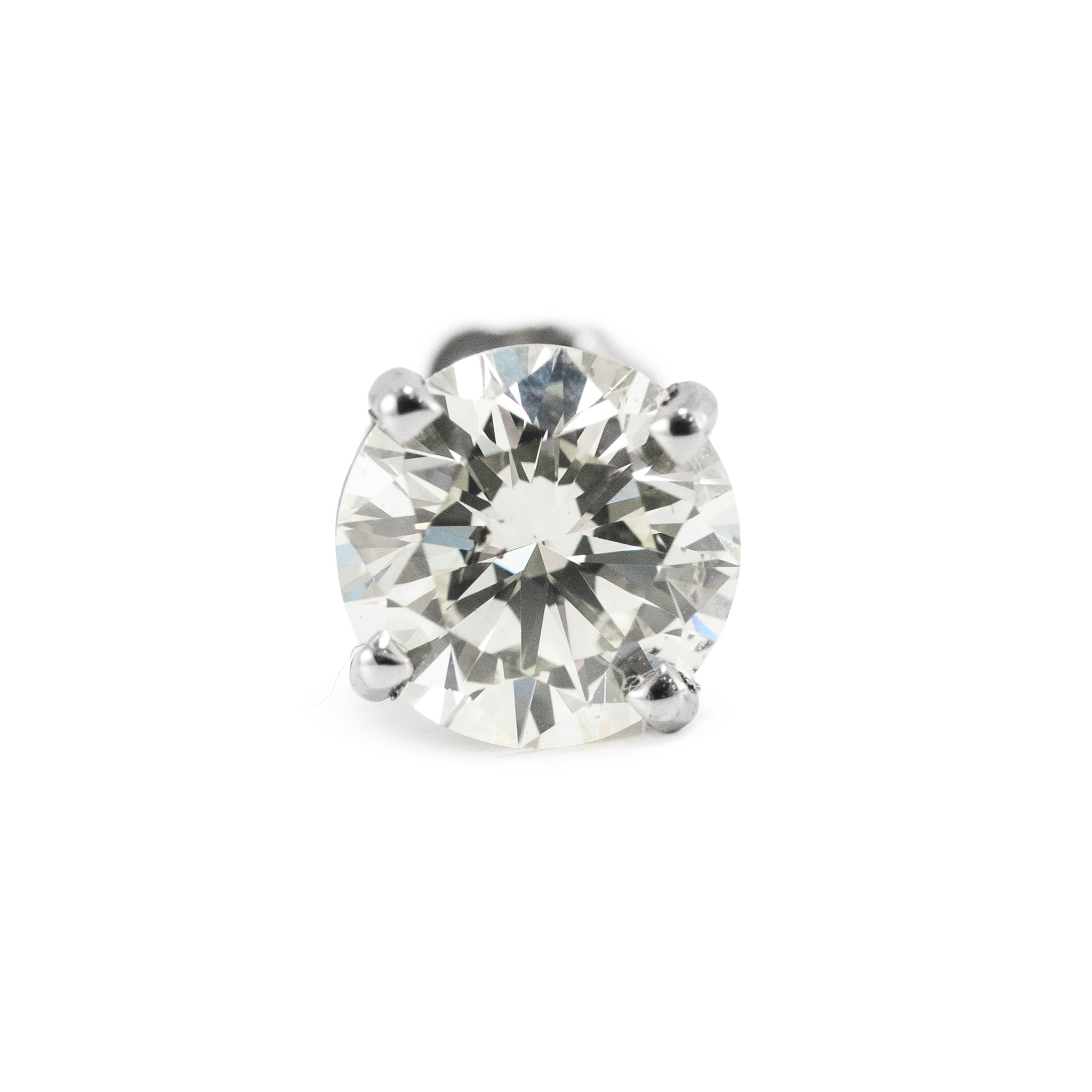 Unisex 14K White Gold 2.14ctw Round Cut Diamond 4 Prong Push Back Stud Earrings