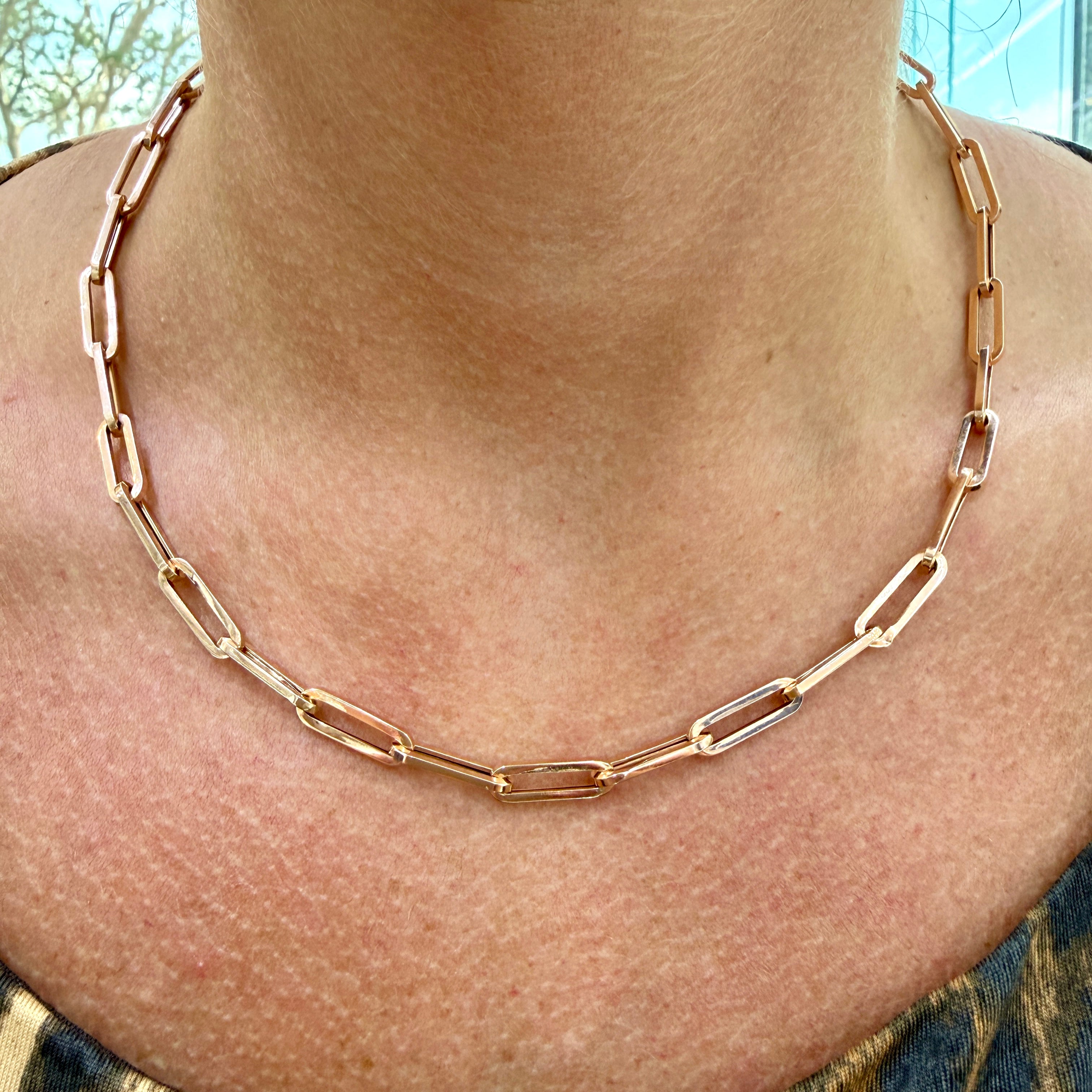 Unisex 14K Rose Gold 5.20mm Oval Paper Clip Link Chain Necklace