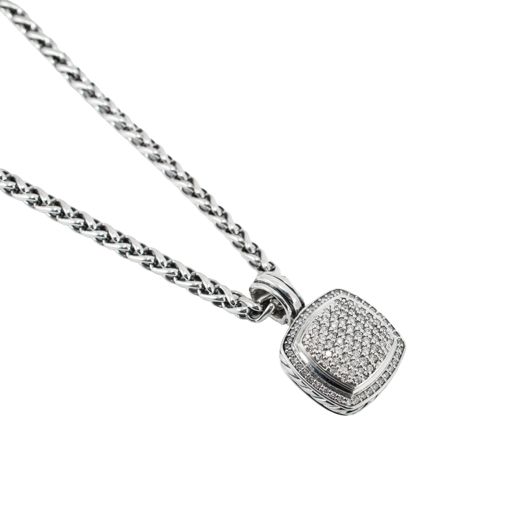David Yurman Albion 925 Sterling Silver 1.07ctw Diamond Wheat Pendant Necklace
