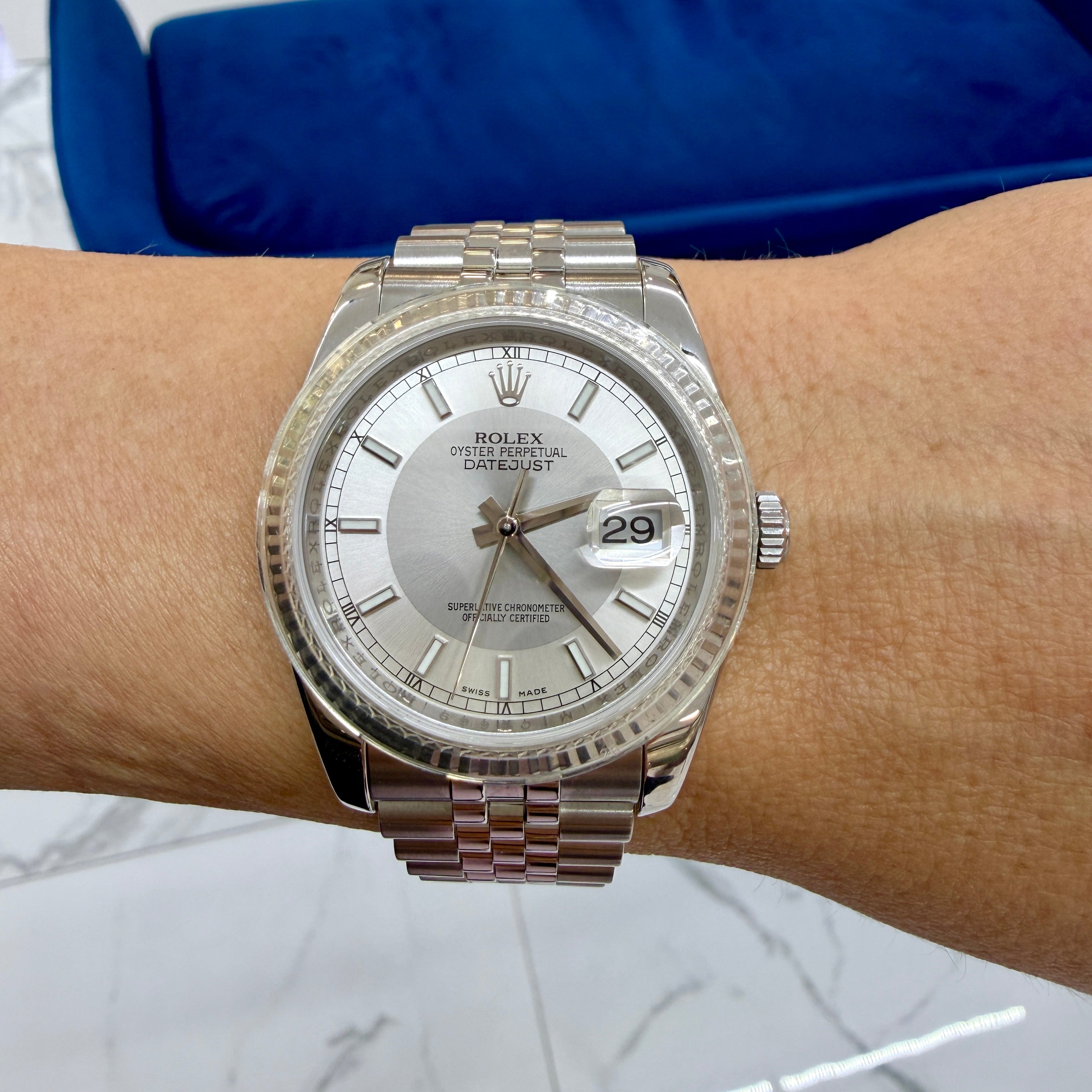 Rolex Datejust 36MM 116234 Tuxedo Dial Jubilee 18K White Gold Fluted Steel Watch