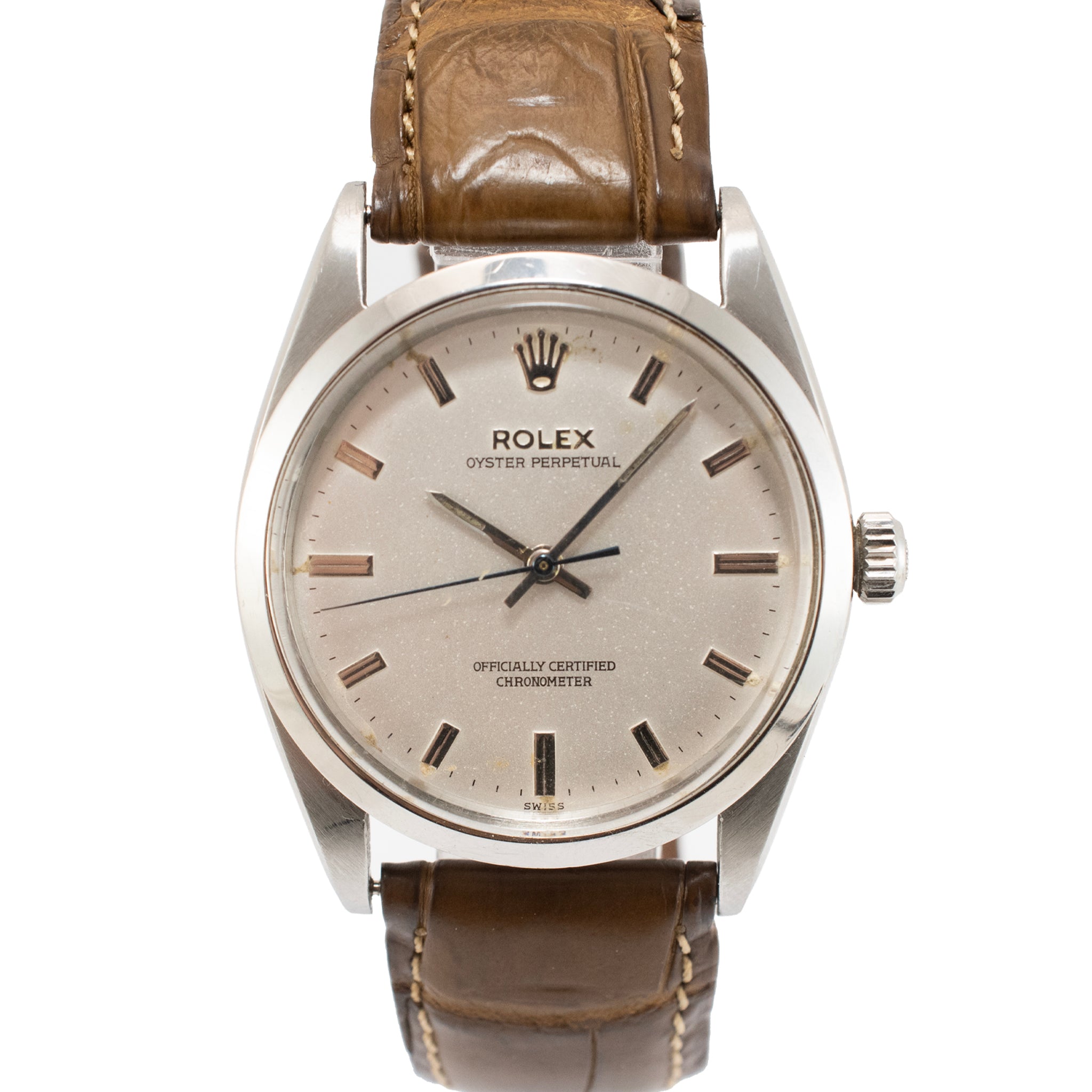 Vintage Rolex Oyster Perpetual 34MM 1002 Silver Dial Stainless Steel Watch