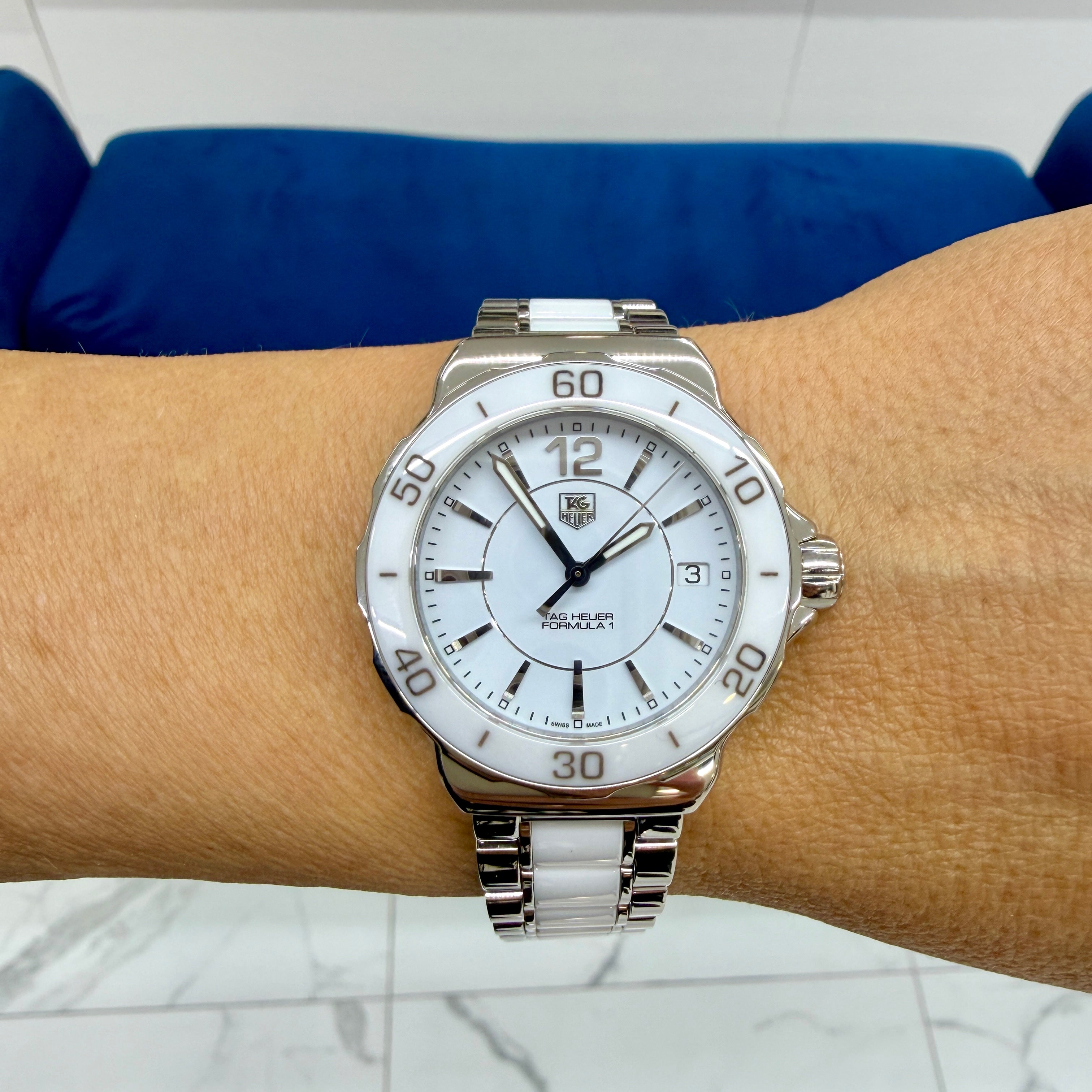 Ladies Tag Heuer Formula 1 37MM WAH1211 White Ceramic Steel Quartz Watch