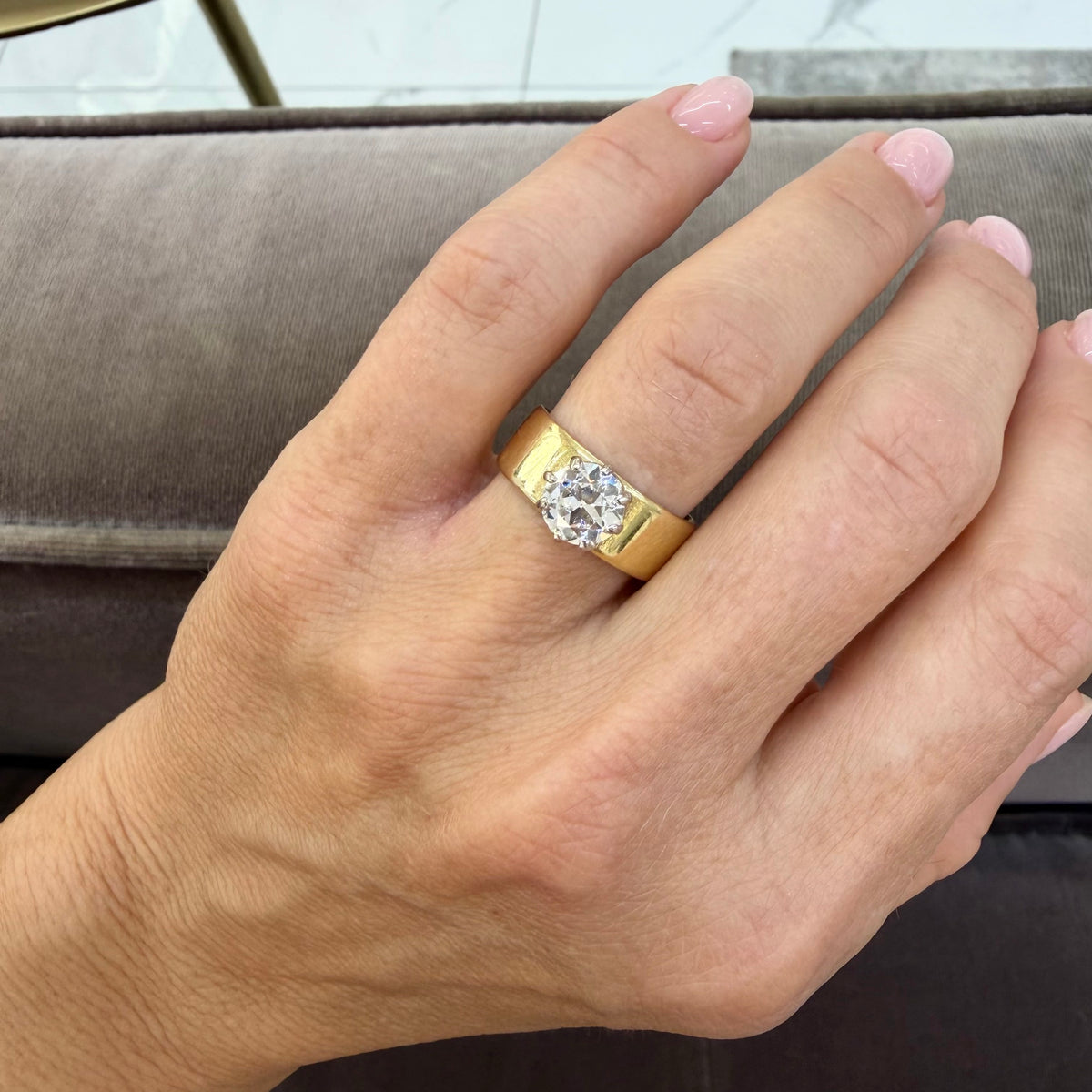 Vintage Traub Orange Blossom 18K Yellow Gold Gia 1.40ct Circular Engagement Ring