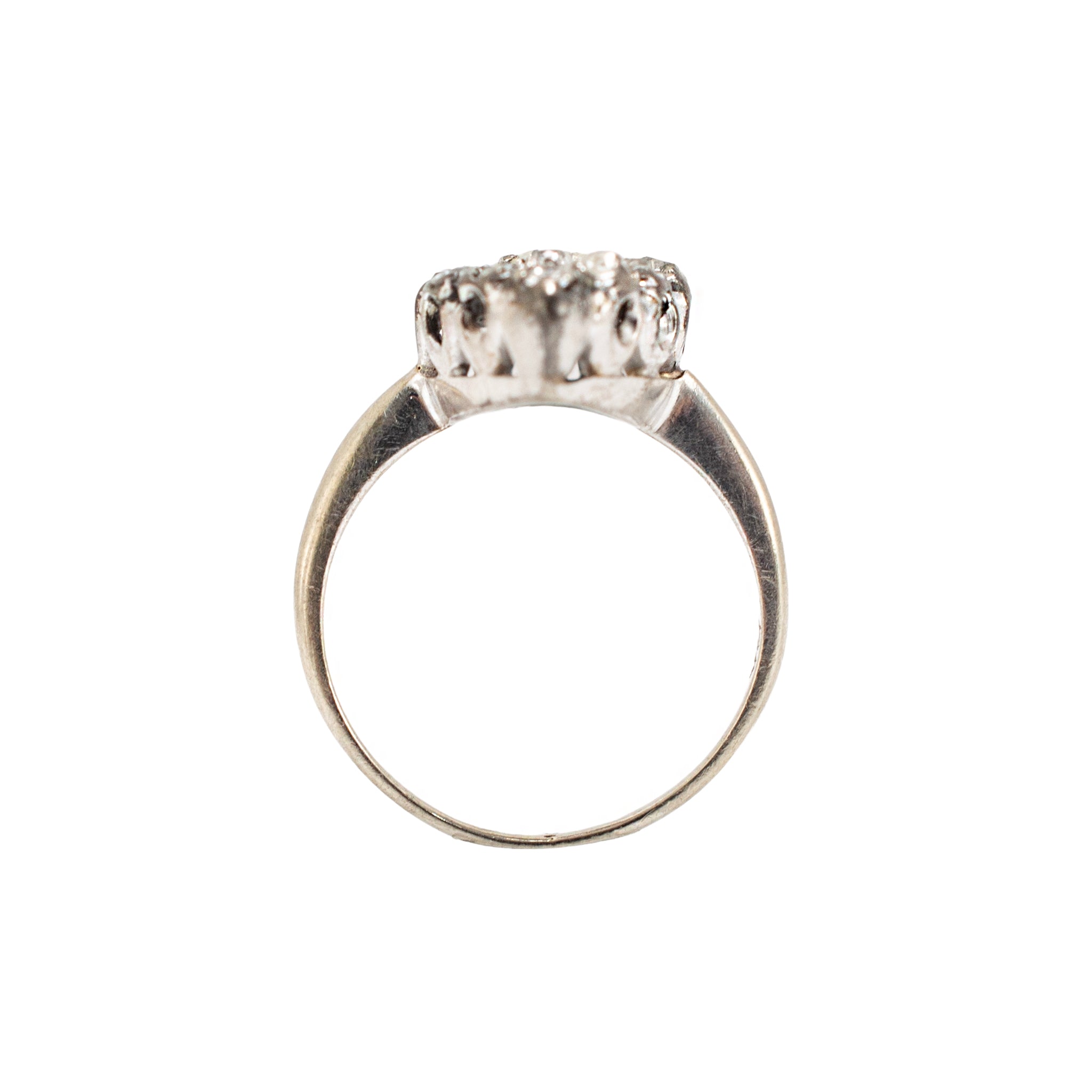 Antique Edwardian 14K White Gold 1.01ctw Diamond Elongated Navette Cocktail Ring