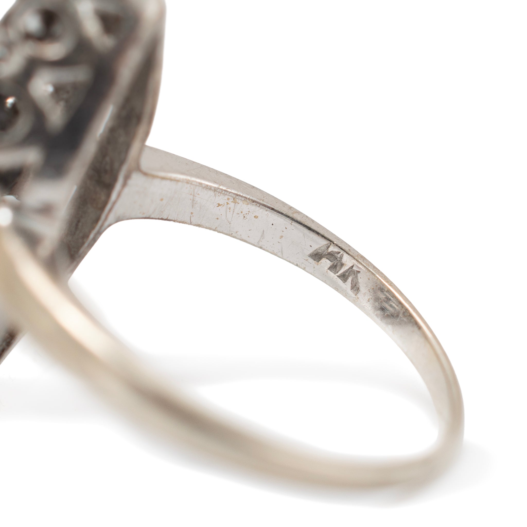 Antique Edwardian 14K White Gold 1.01ctw Diamond Elongated Navette Cocktail Ring