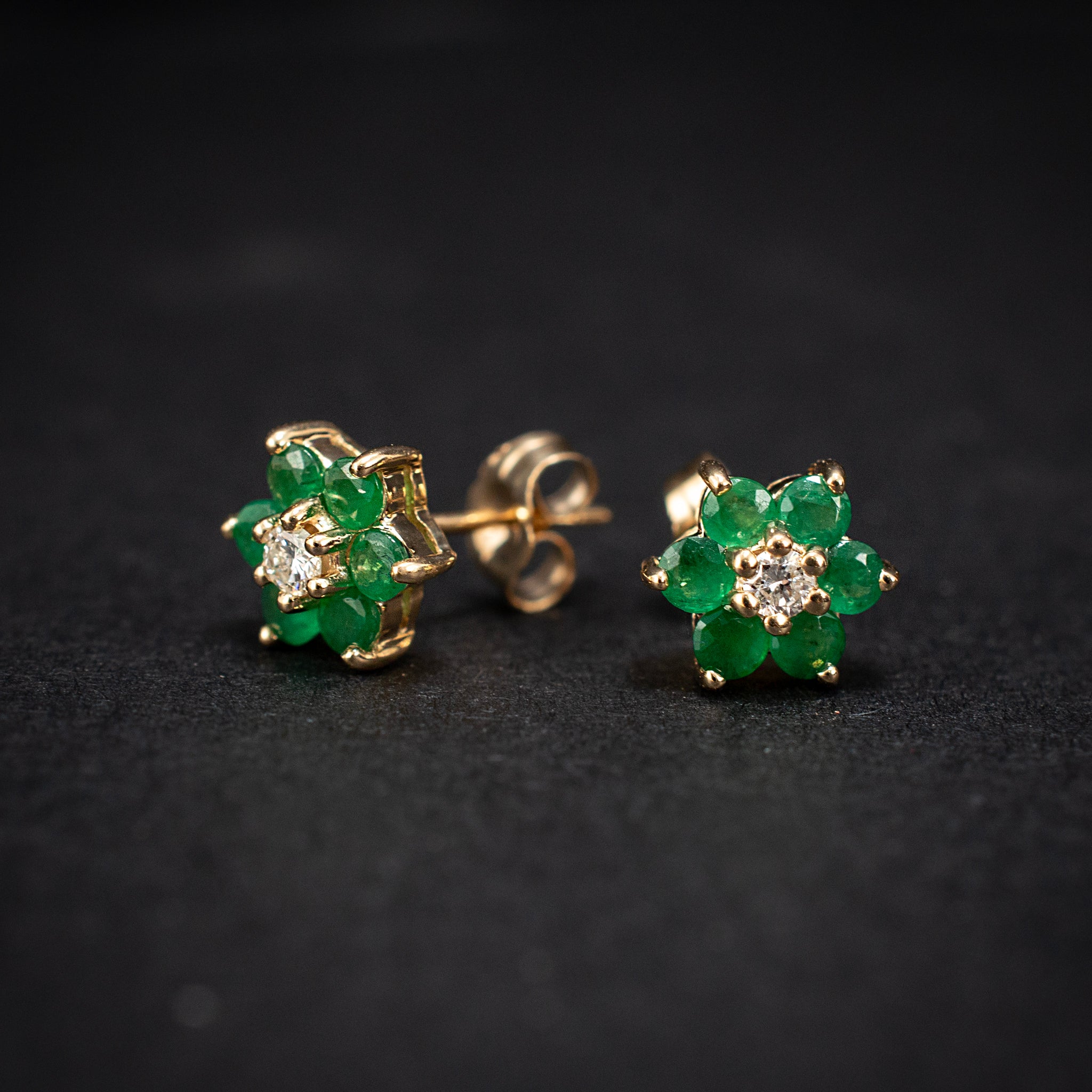 Stud Earrings 0.14ct Diamond Emerald 0.5ct 14K Yellow Gold Modern Style 451582 available at DJP Jewelers & Luxury Buyers
