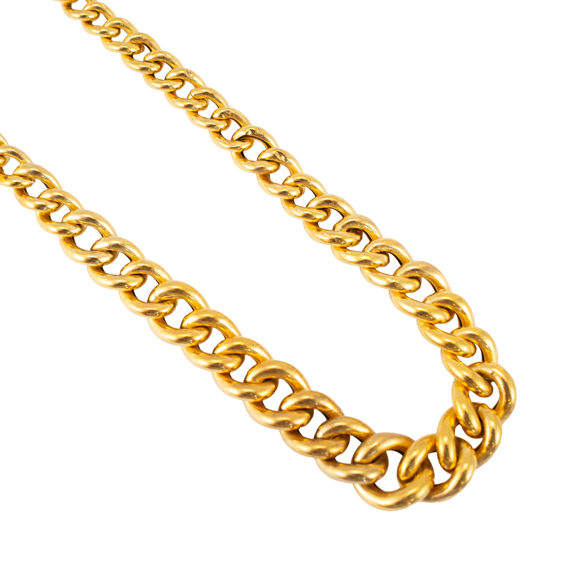 Vintage 18K Yellow Gold Chunky Graduated Curb Cuban Link Chain Necklace