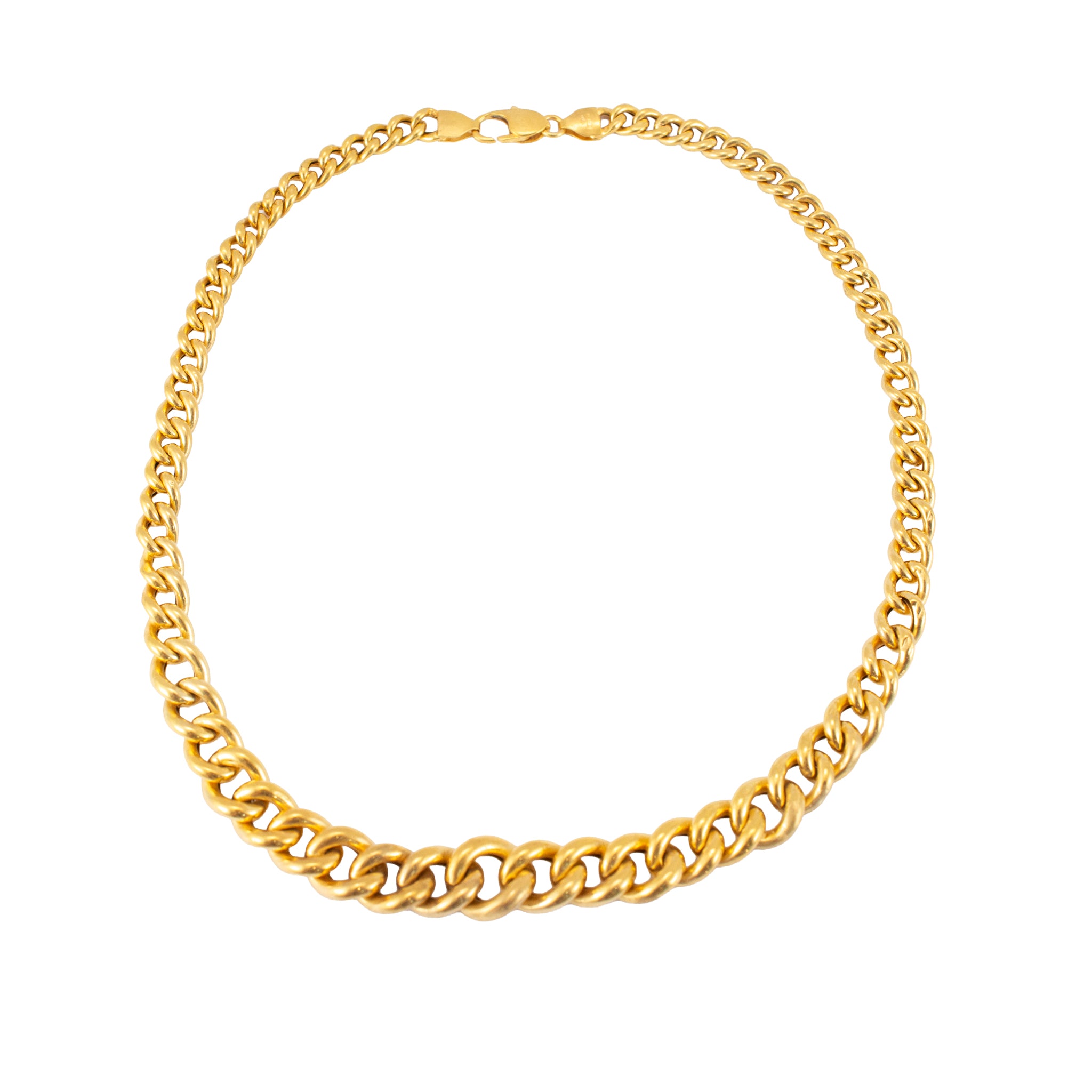Vintage 18K Yellow Gold Chunky Graduated Curb Cuban Link Chain Necklace