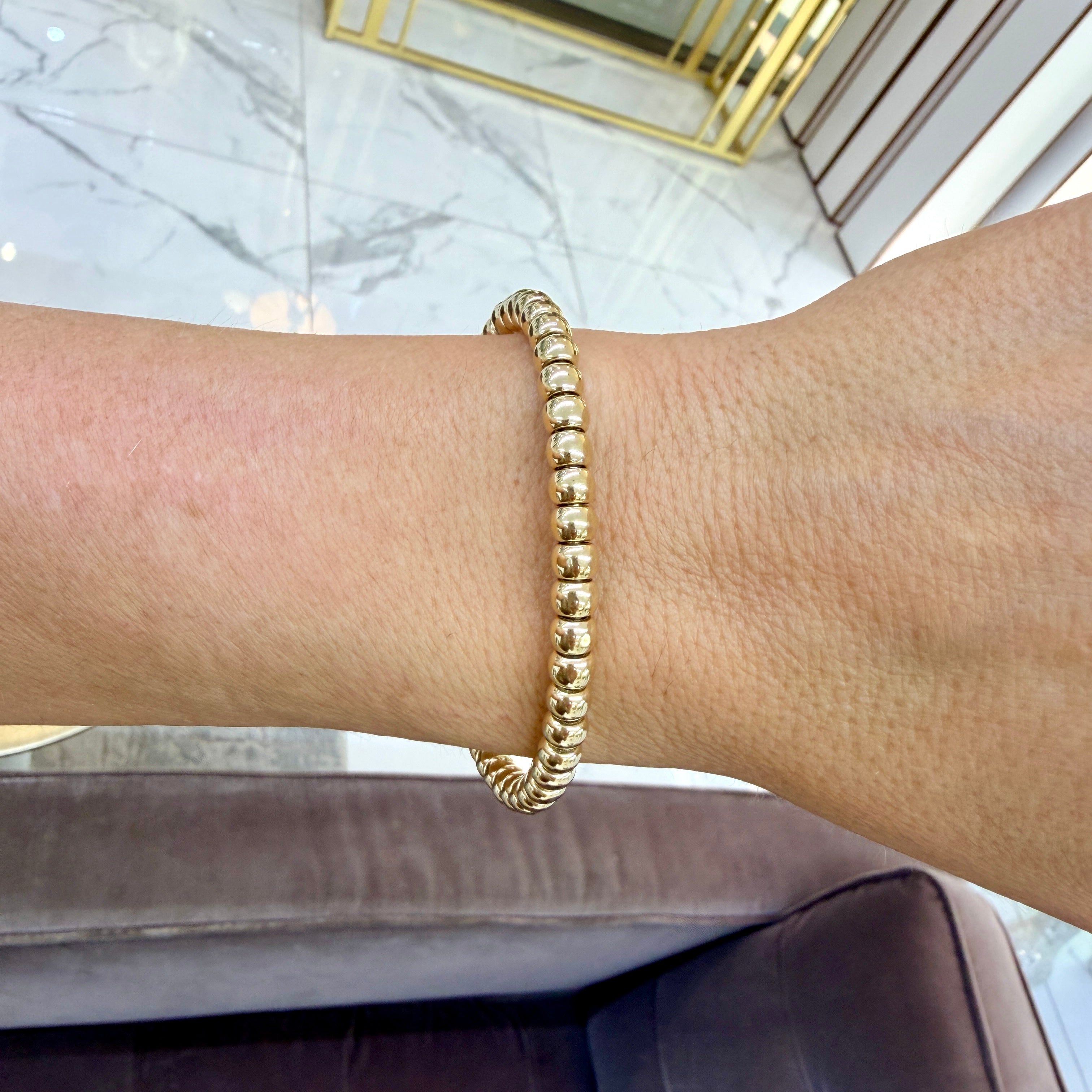 Ladies 14K Yellow Gold Flexible Beads Link Bracelet
