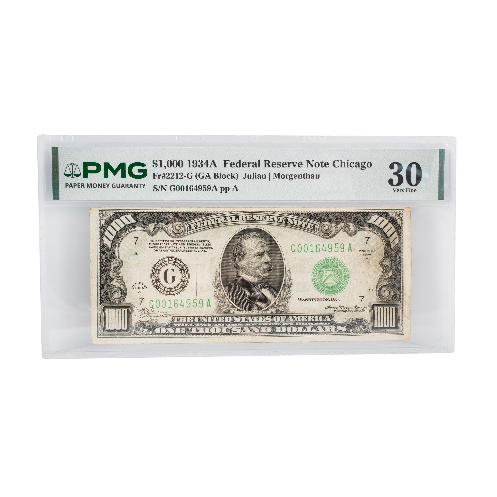 1934A Pmg 30 Chicago $1,000 Federal Reserve Very Fine Paper Collectible Note